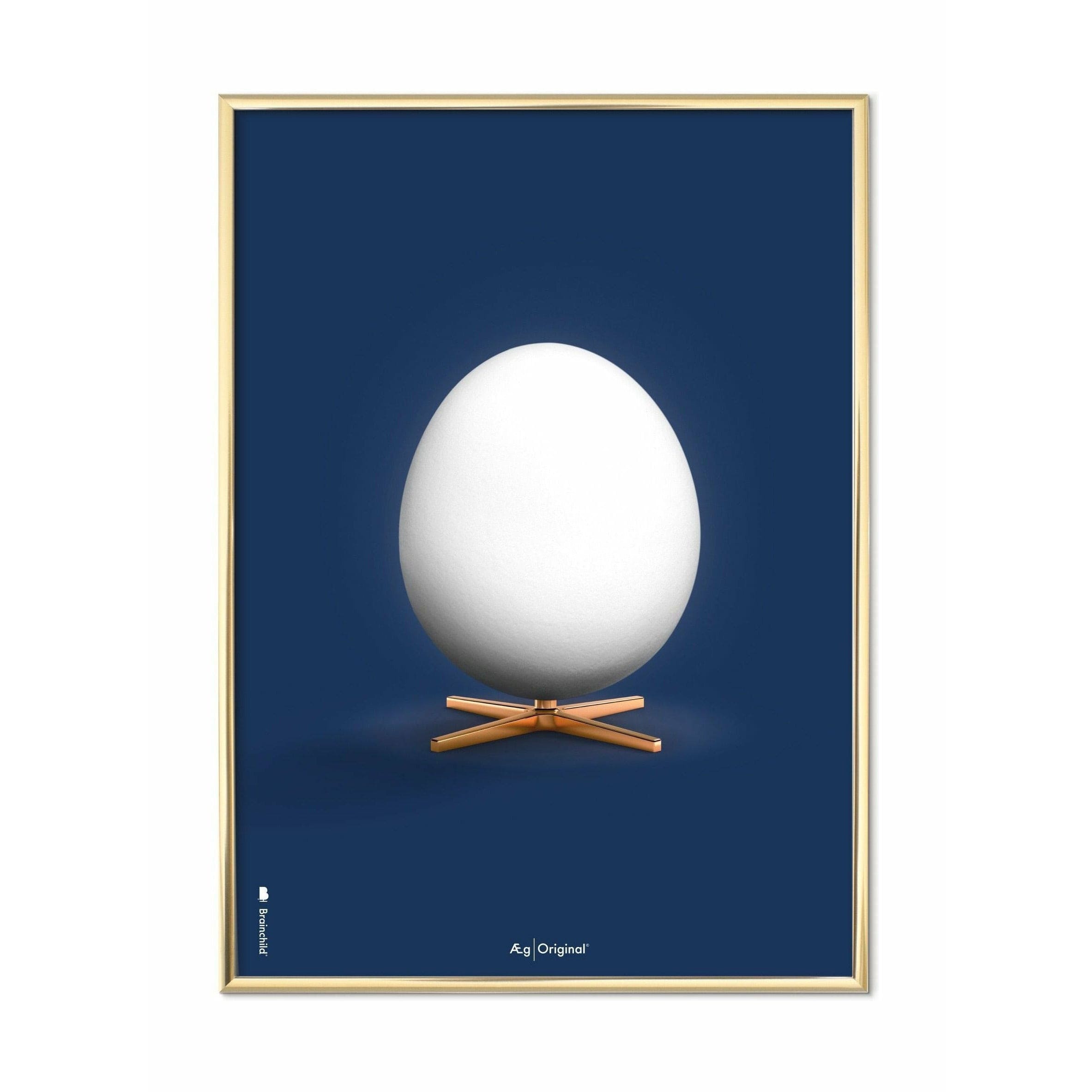 [product_category]-Brainchild Egg Classic Poster, Brass Colored Frame 30 X40 Cm, Dark Blue Background-Brainchild-19002-D-BRA-1