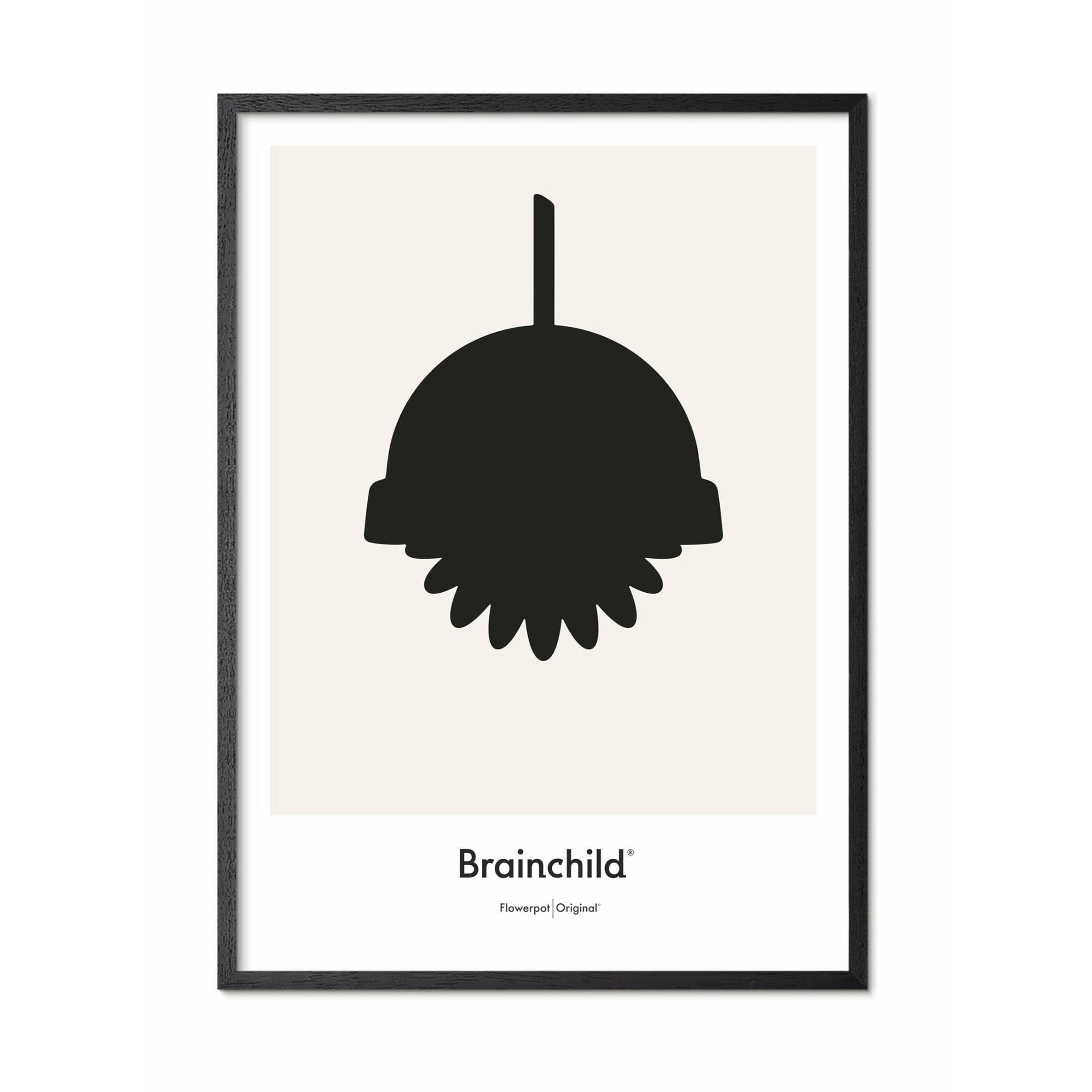 [product_category]-Brainchild Flower Pot Design Icon Poster, Frame In Black Lacquered Wood 30x40 Cm, Grey-Brainchild-IG-81002-C-BRA-1