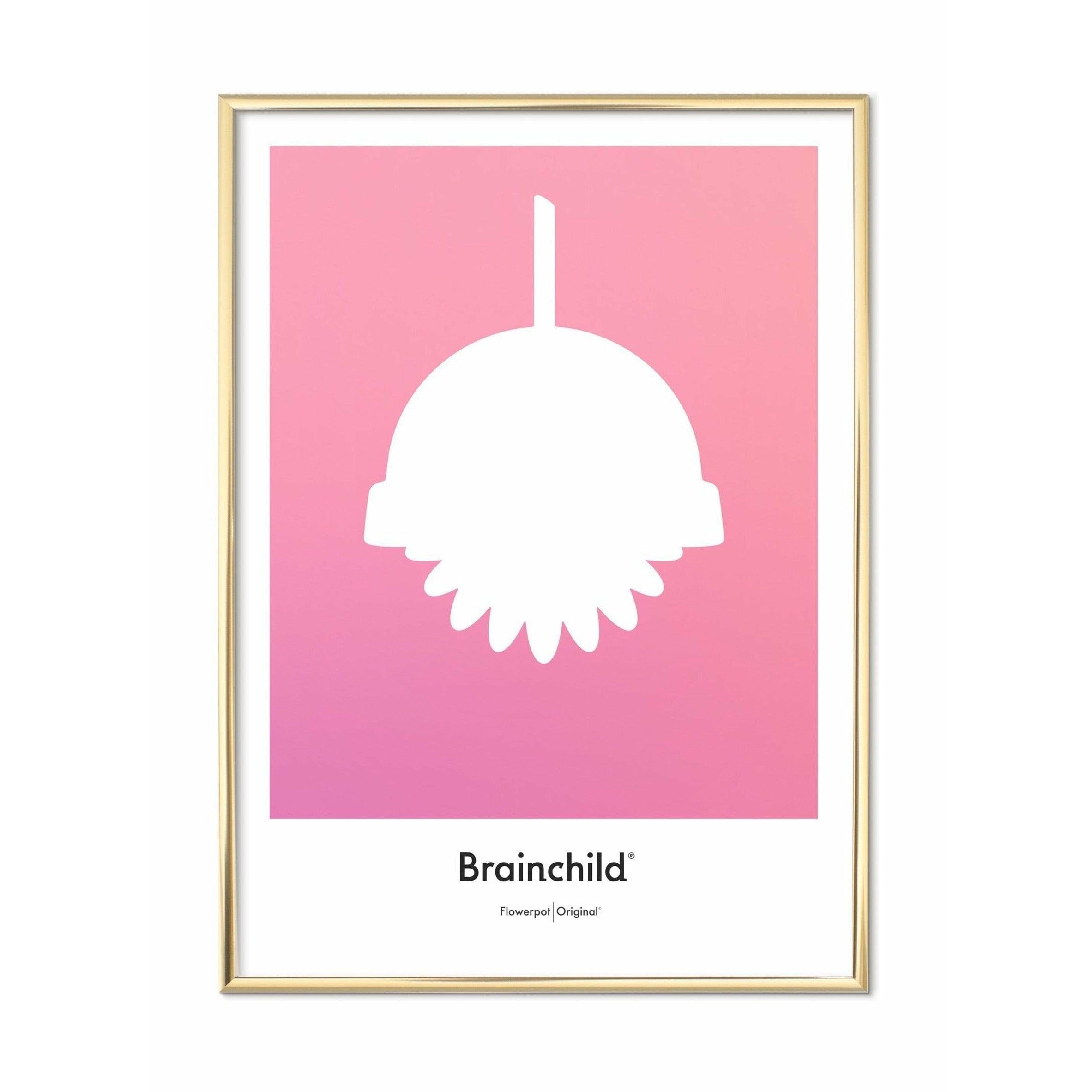 [product_category]-Brainchild Flowerpot Design Icon Poster, Brass Colored Frame 30 X40 Cm, Pink-Brainchild-IF-81002-D-BRA-1