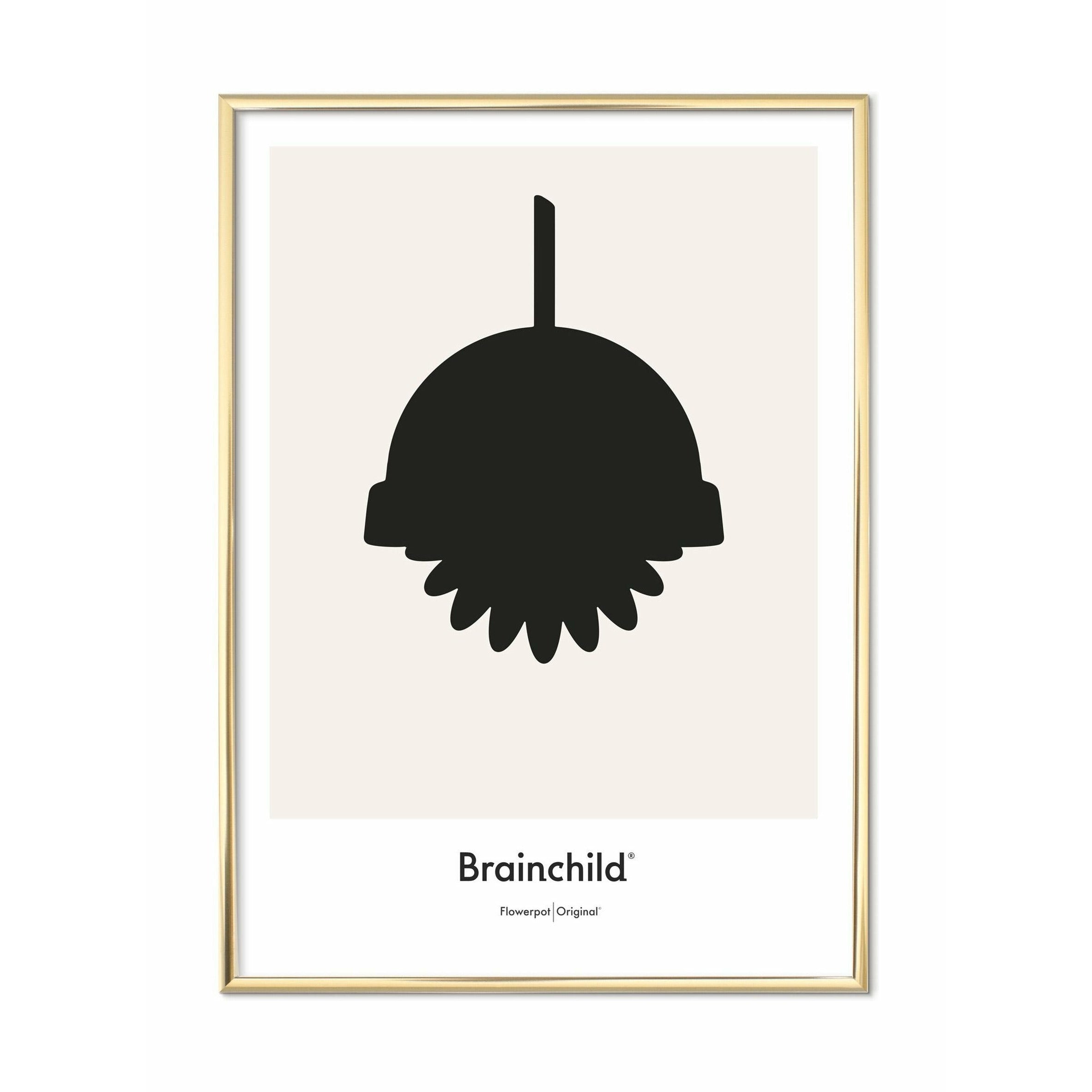 [product_category]-Brainchild Flowerpot Design Icon Poster, Brass Coloured Frame 30 X40 Cm, Grey-Brainchild-IG-81002-D-BRA-1
