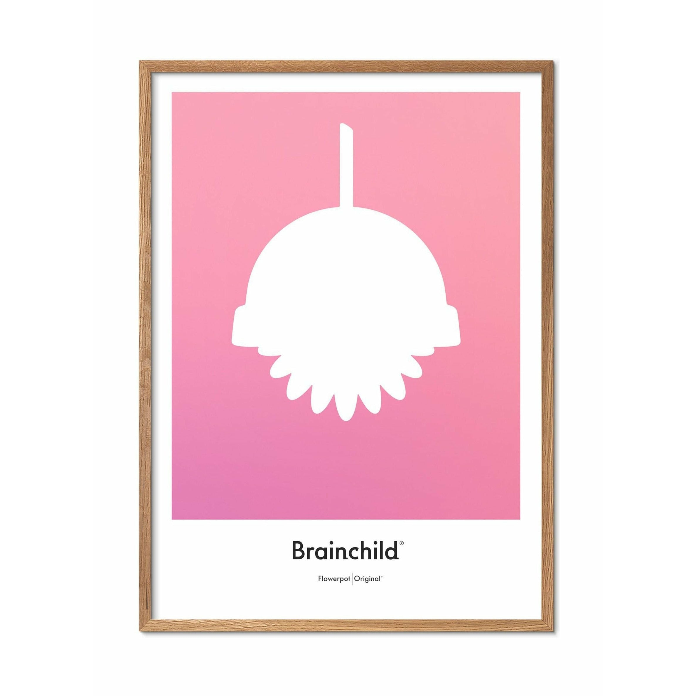 [product_category]-Brainchild Flowerpot Design Icon Poster, Frame Made Of Light Wood 30x40 Cm, Pink-Brainchild-IF-81002-A-BRA-1
