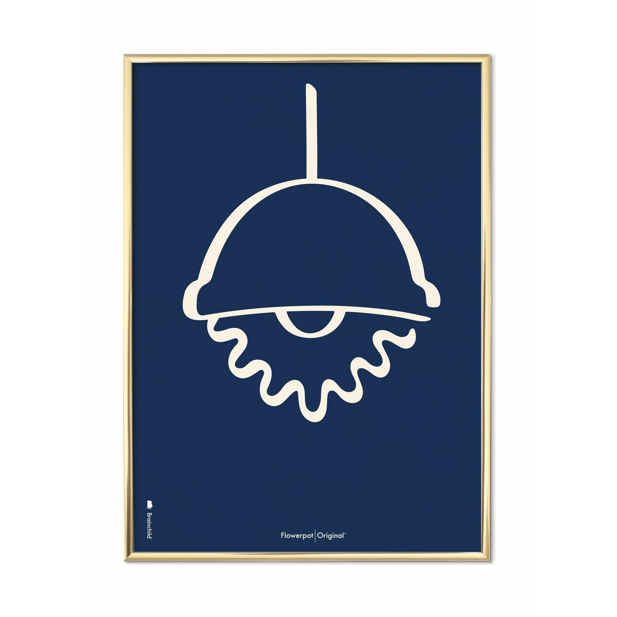 [product_category]-Brainchild Flowerpot Line Poster, Brass Colored Frame A5, Blue Background-Brainchild-B-81001-D-BRA-1