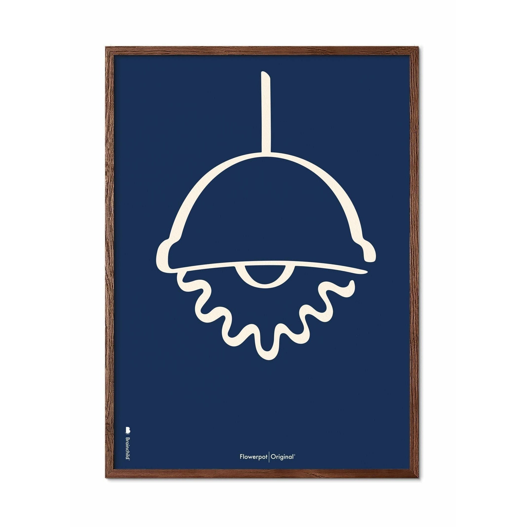 [product_category]-Brainchild Flowerpot Line Poster, Dark Wood Frame 50x70 Cm, Blue Background-Brainchild-B-81003-B-BRA-1