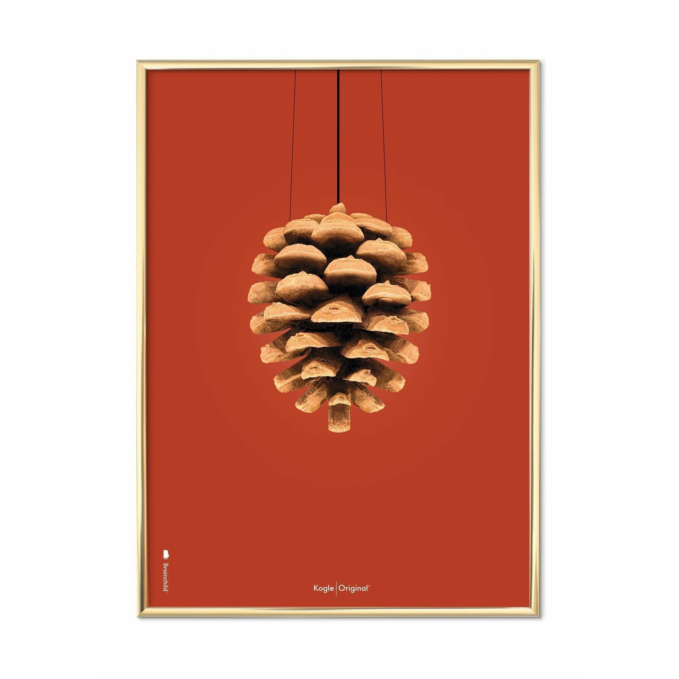 [product_category]-Brainchild Pine Cone Classic Poster, Brass Colored Frame 30x40 Cm, Red Background-Brainchild-25002-D-BRA-1