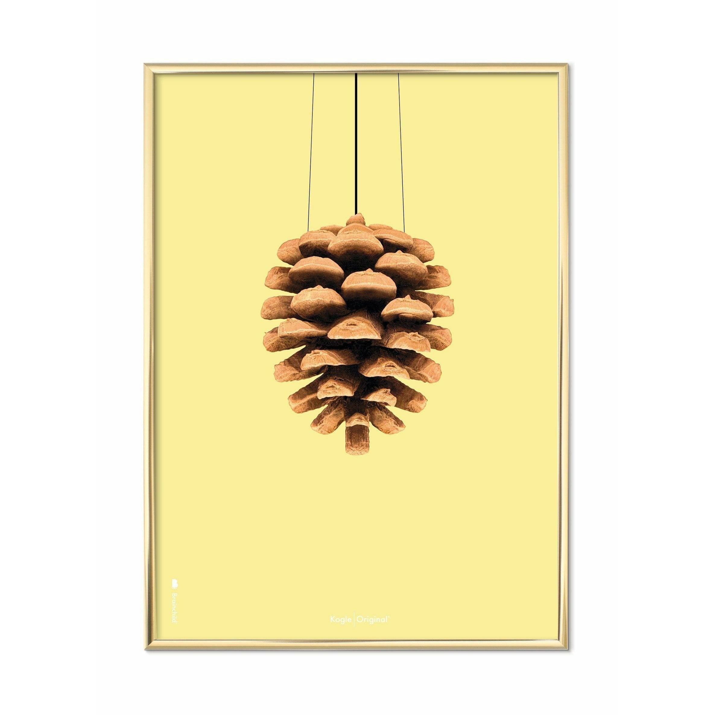 [product_category]-Brainchild Pine Cone Classic Poster, Brass Colored Frame A5, Yellow Background-Brainchild-24001-D-BRA-1