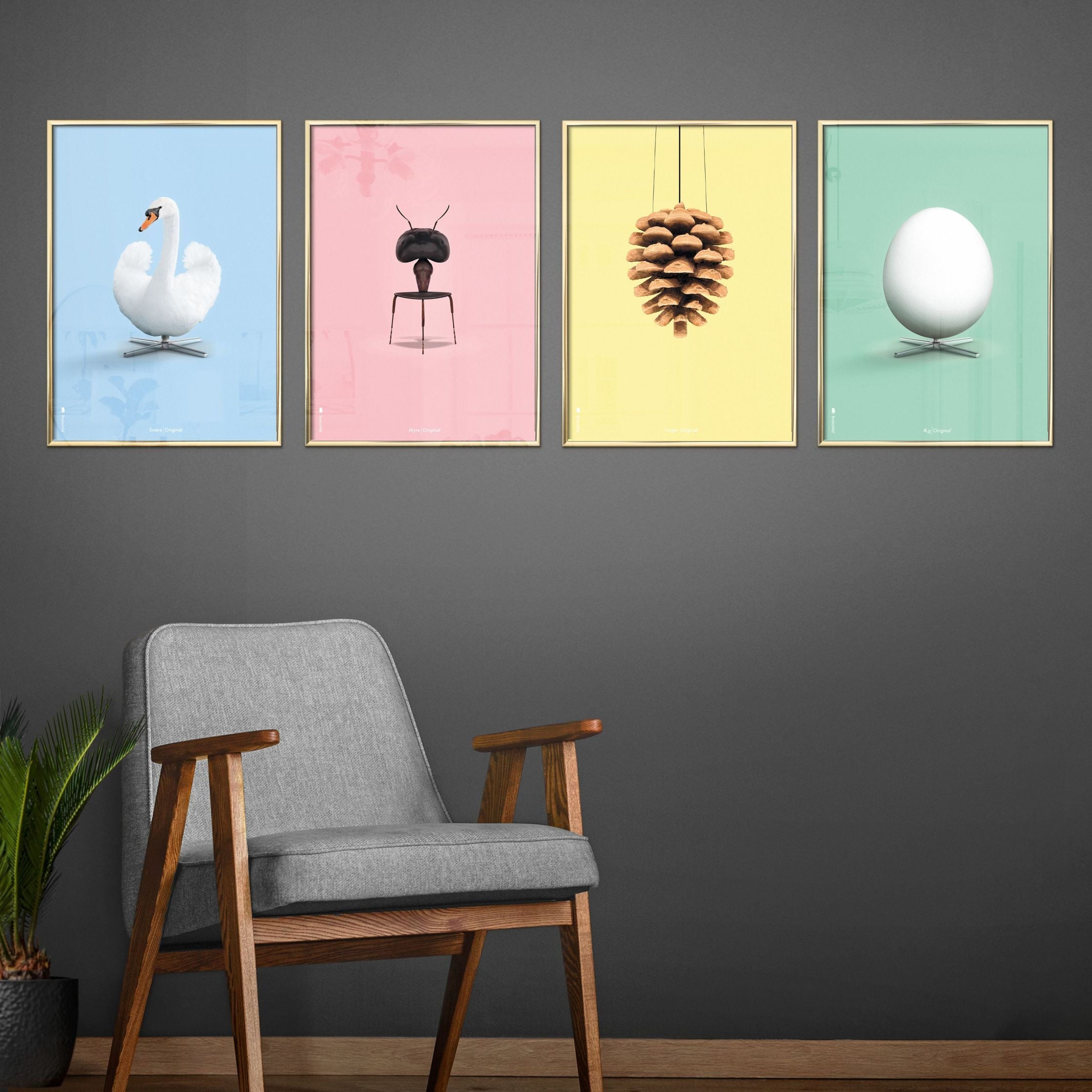 [product_category]-Brainchild Pine Cone Classic Poster, Brass Colored Frame A5, Yellow Background-Brainchild-24001-D-BRA-2