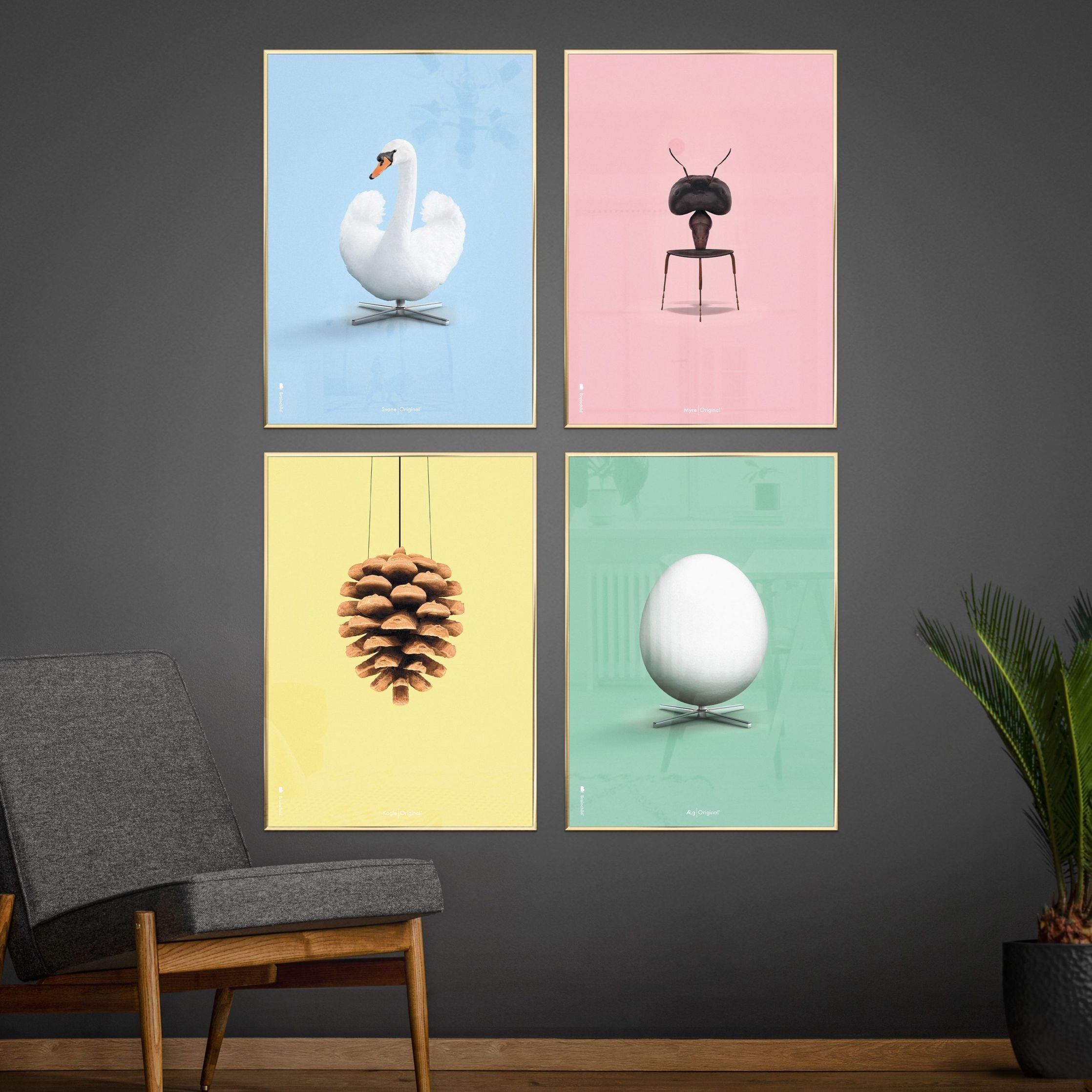 [product_category]-Brainchild Pine Cone Classic Poster, Brass Colored Frame A5, Yellow Background-Brainchild-24001-D-BRA-3