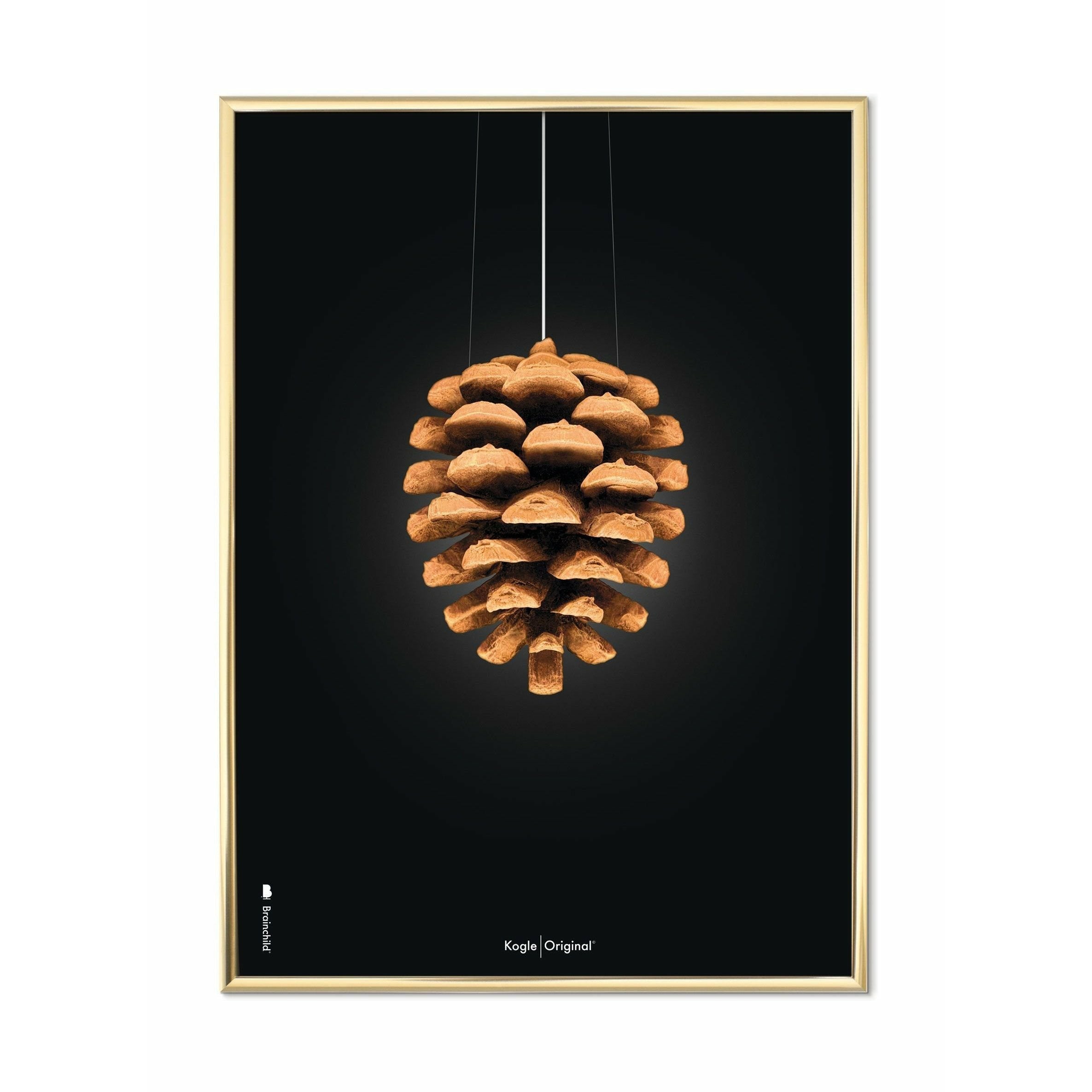 [product_category]-Brainchild Pine Cone Classic Poster, Brass Coloured Frame 30x40 Cm, Black Background-Brainchild-23002-D-BRA-1