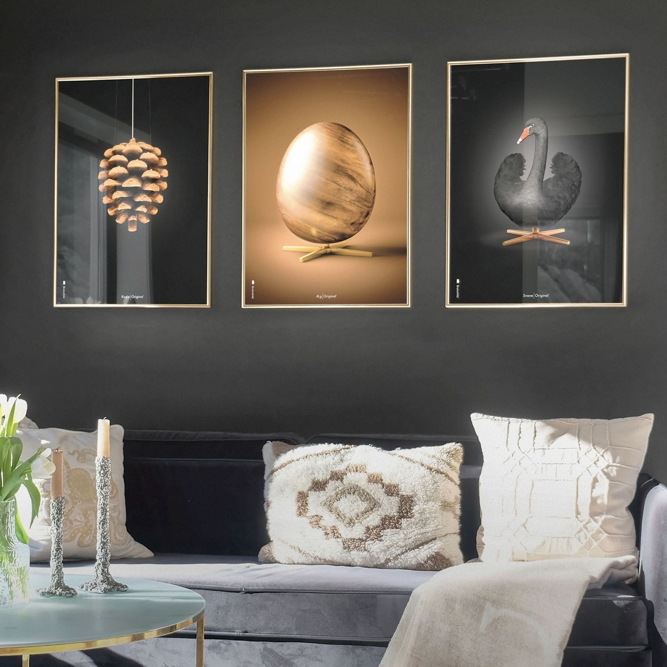 [product_category]-Brainchild Pine Cone Classic Poster, Brass Coloured Frame 30x40 Cm, Black Background-Brainchild-23002-D-BRA-30