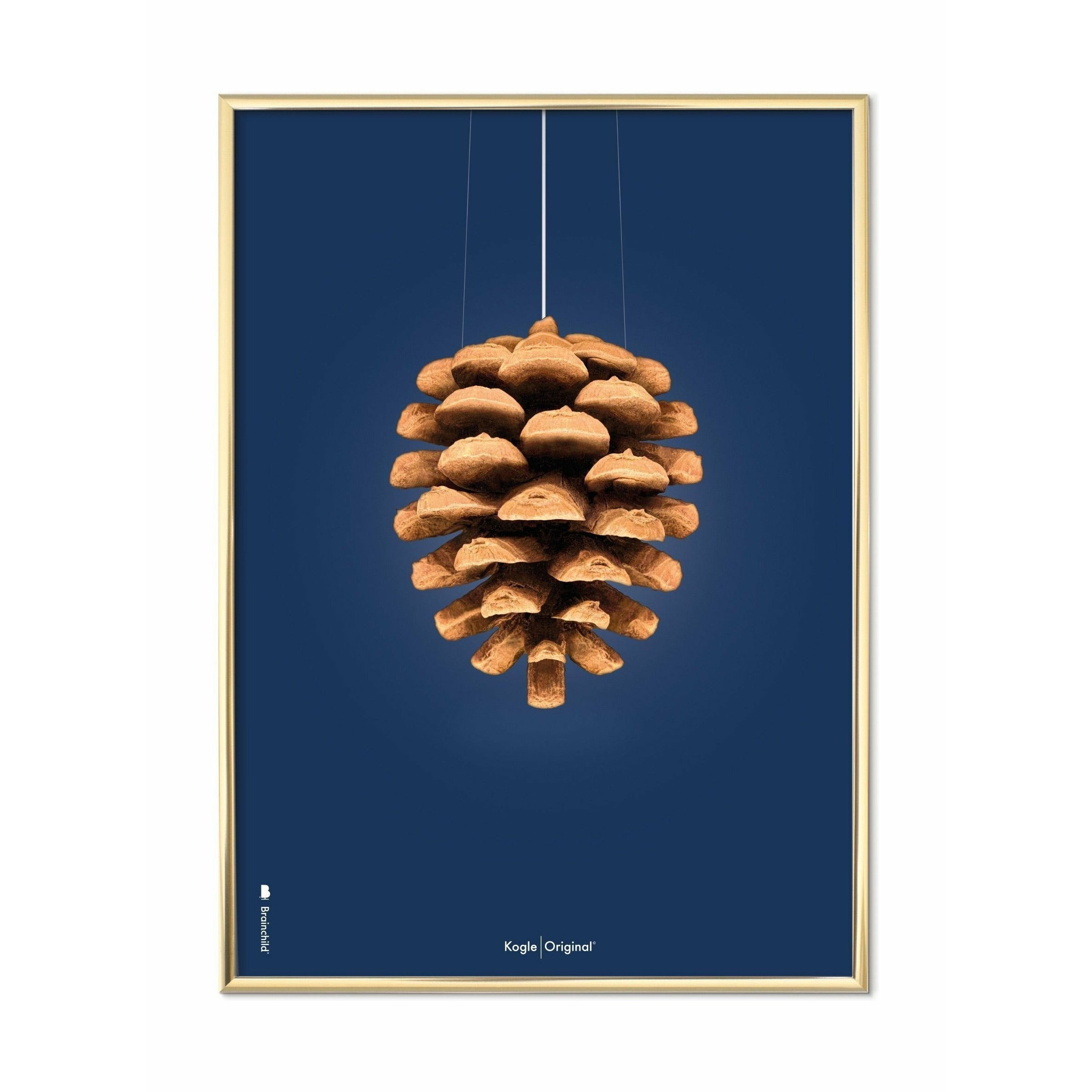 [product_category]-Brainchild Pine Cone Classic Poster, Brass Frame A5, Dark Blue Background-Brainchild-26001-D-BRA-1