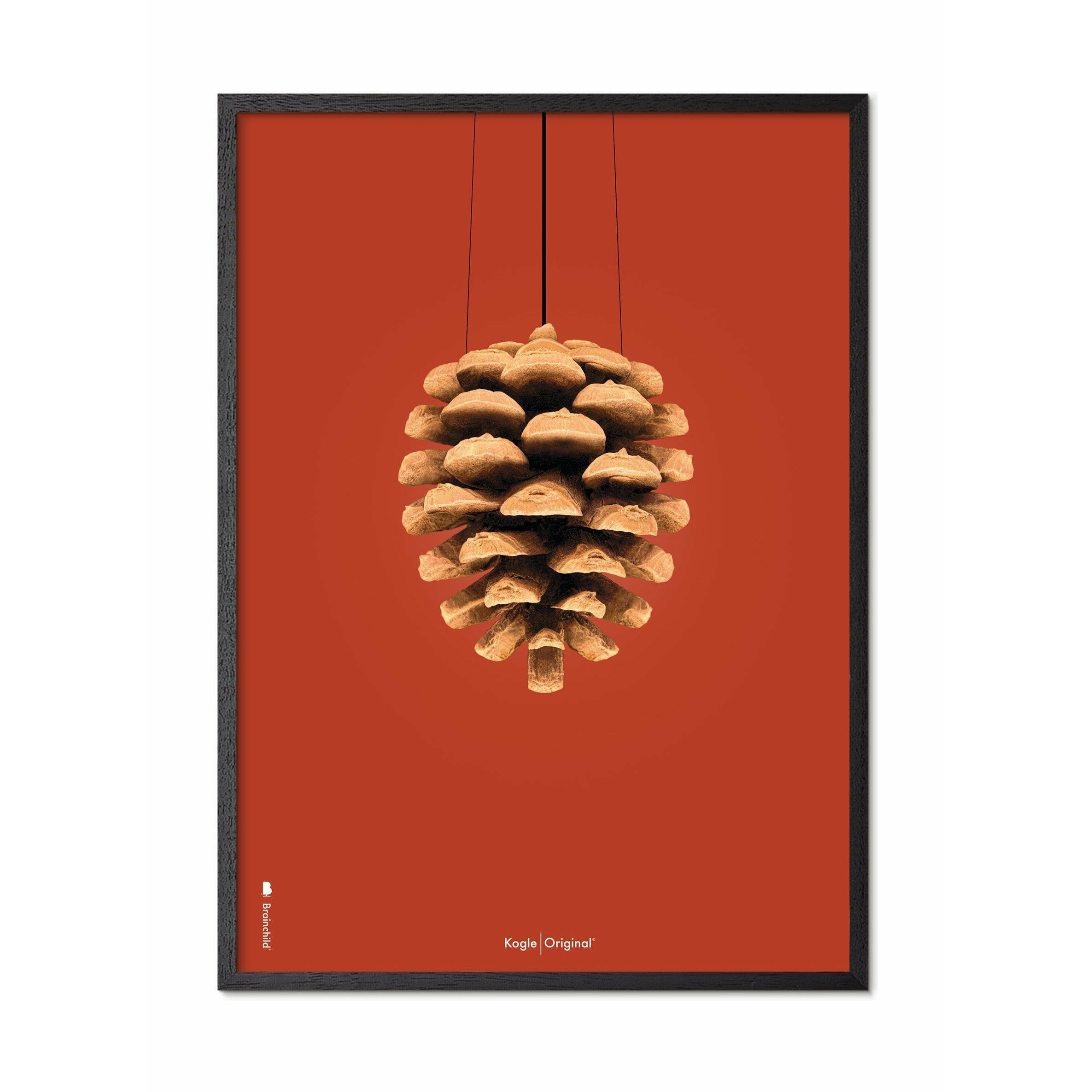 [product_category]-Brainchild Pine Cone Classic Poster, Frame In Black Lacquered Wood A5, Red Background-Brainchild-25001-C-BRA-1