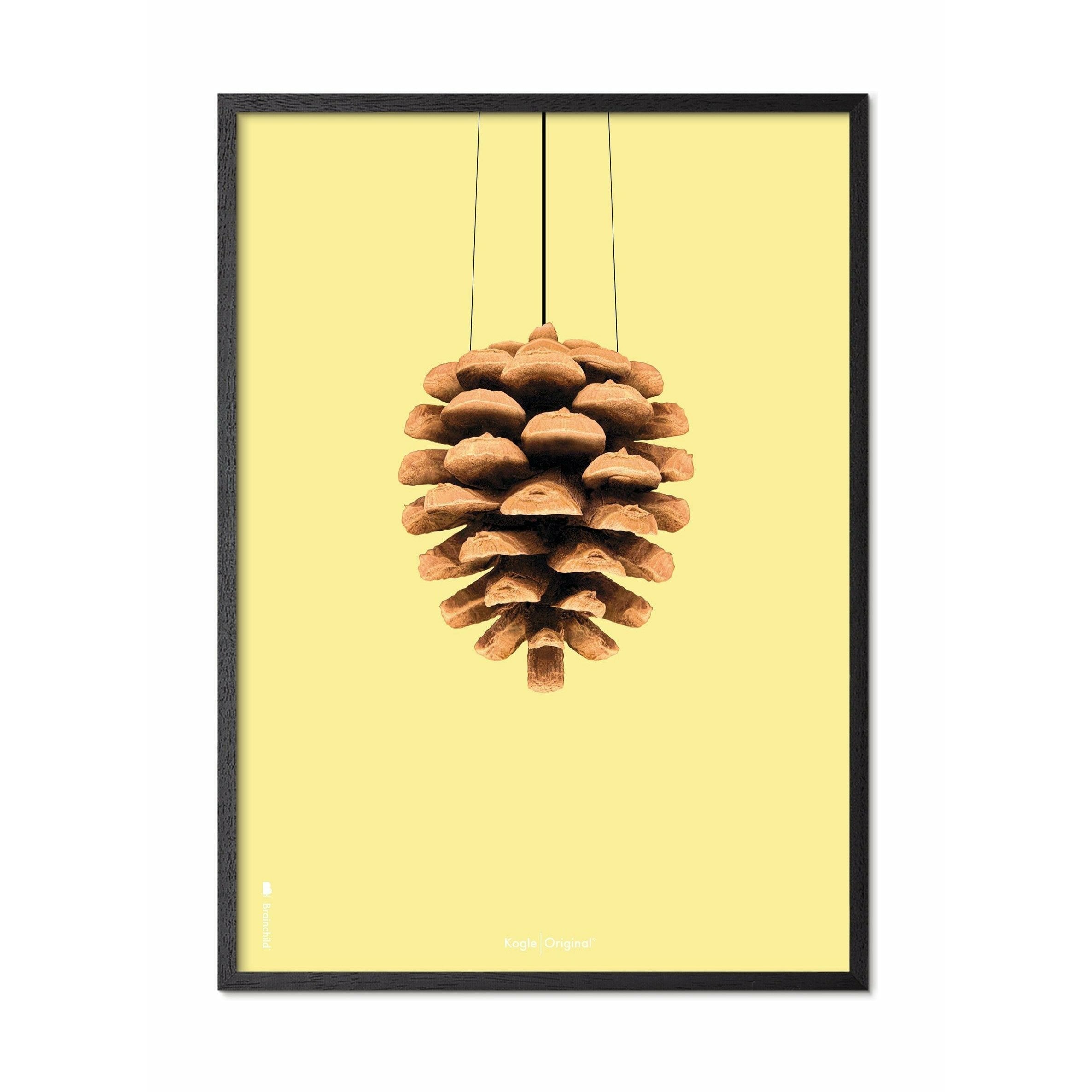 [product_category]-Brainchild Pine Cone Classic Poster, Frame In Black Lacquered Wood A5, Yellow Background-Brainchild-24001-C-BRA-1