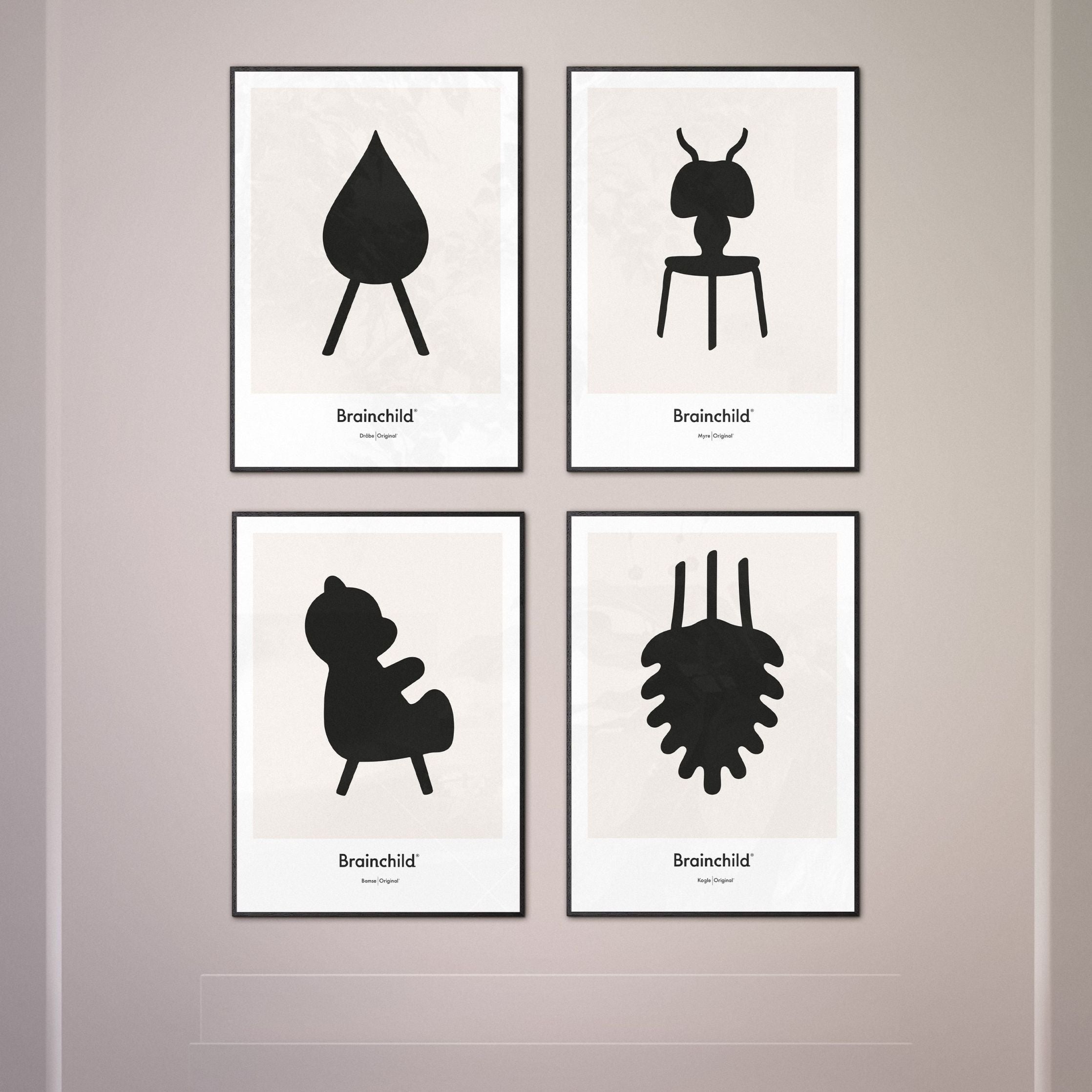 [product_category]-Brainchild Pine Cone Design Icon Poster, Frame Made Of Dark Wood 70 X100 Cm, Grey-Brainchild-IG-21004-B-BRA-7