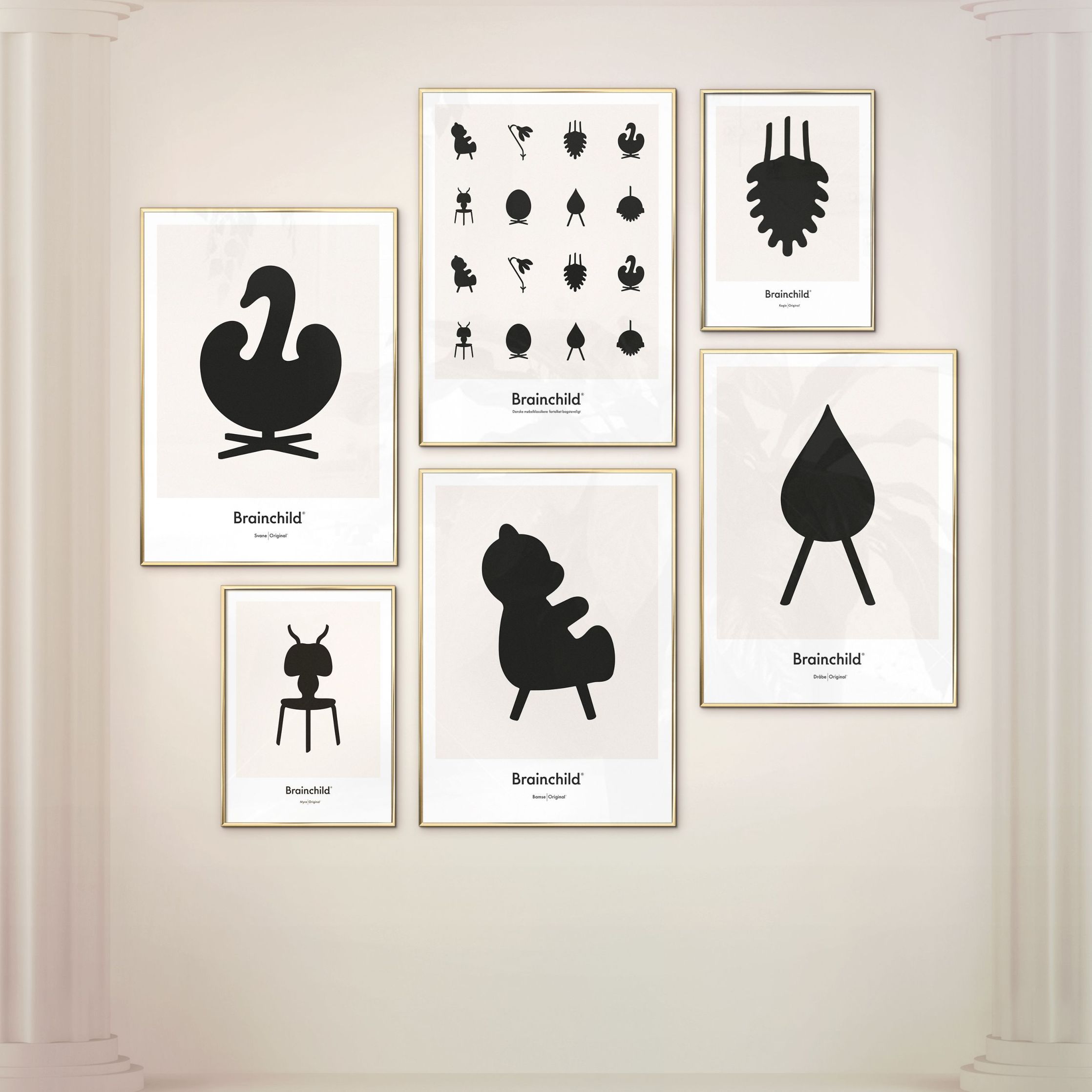 [product_category]-Brainchild Pine Cone Design Icon Poster, Frame Made Of Dark Wood 70 X100 Cm, Grey-Brainchild-IG-21004-B-BRA-8