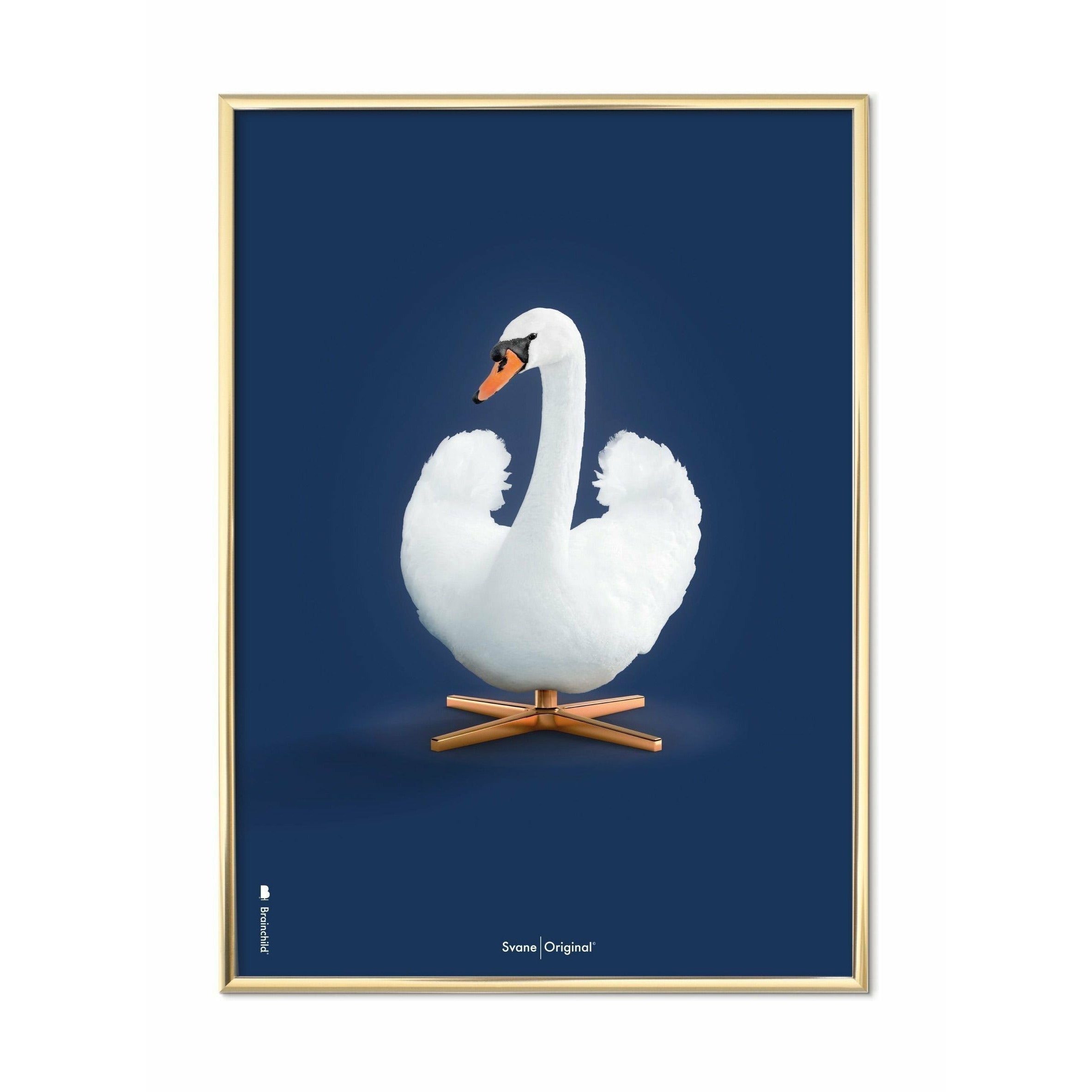 [product_category]-Brainchild Swan Classic Poster, Brass Colored Frame 70 X100 Cm, Dark Blue Background-Brainchild-35004-D-BRA-1