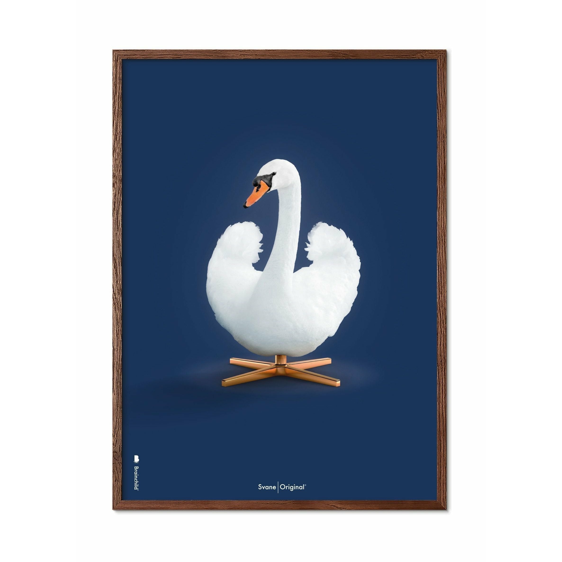 [product_category]-Brainchild Swan Classic Poster, Dark Wood Frame 50x70 Cm, Dark Blue Background-Brainchild-35003-B-BRA-1