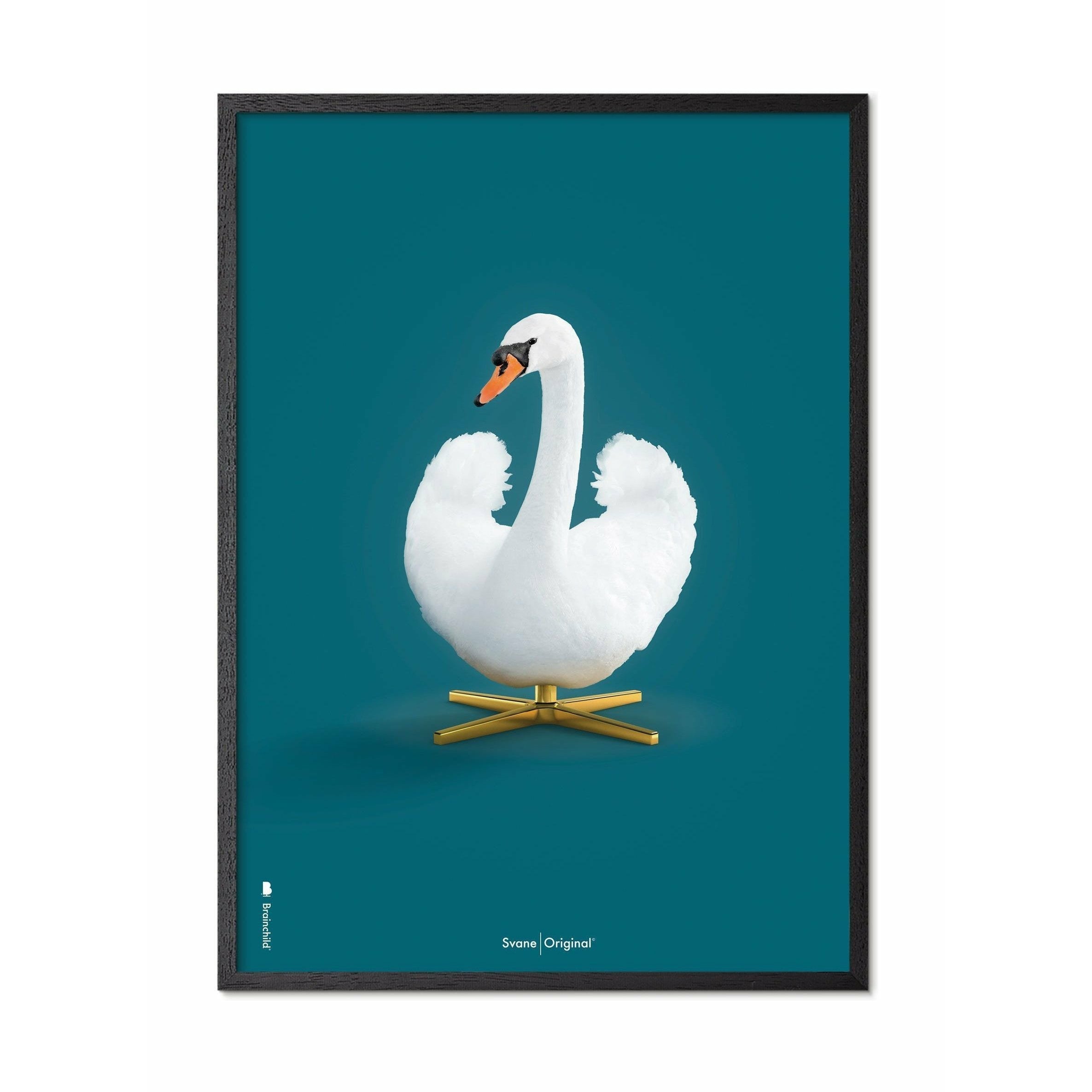 [product_category]-Brainchild Swan Classic Poster, Frame In Black Lacquered Wood 30x40 Cm, Petroleum Blue Background-Brainchild-34002-C-BRA-1