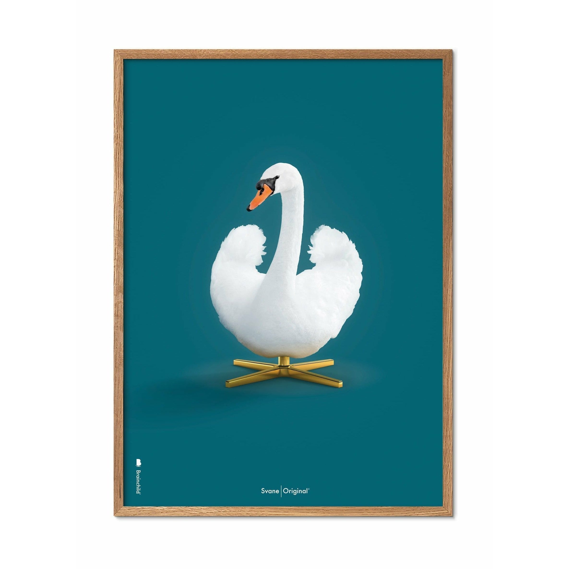 [product_category]-Brainchild Swan Classic Poster, Light Wood Frame 70 X100 Cm, Petroleum Blue Background-Brainchild-34004-A-BRA-1
