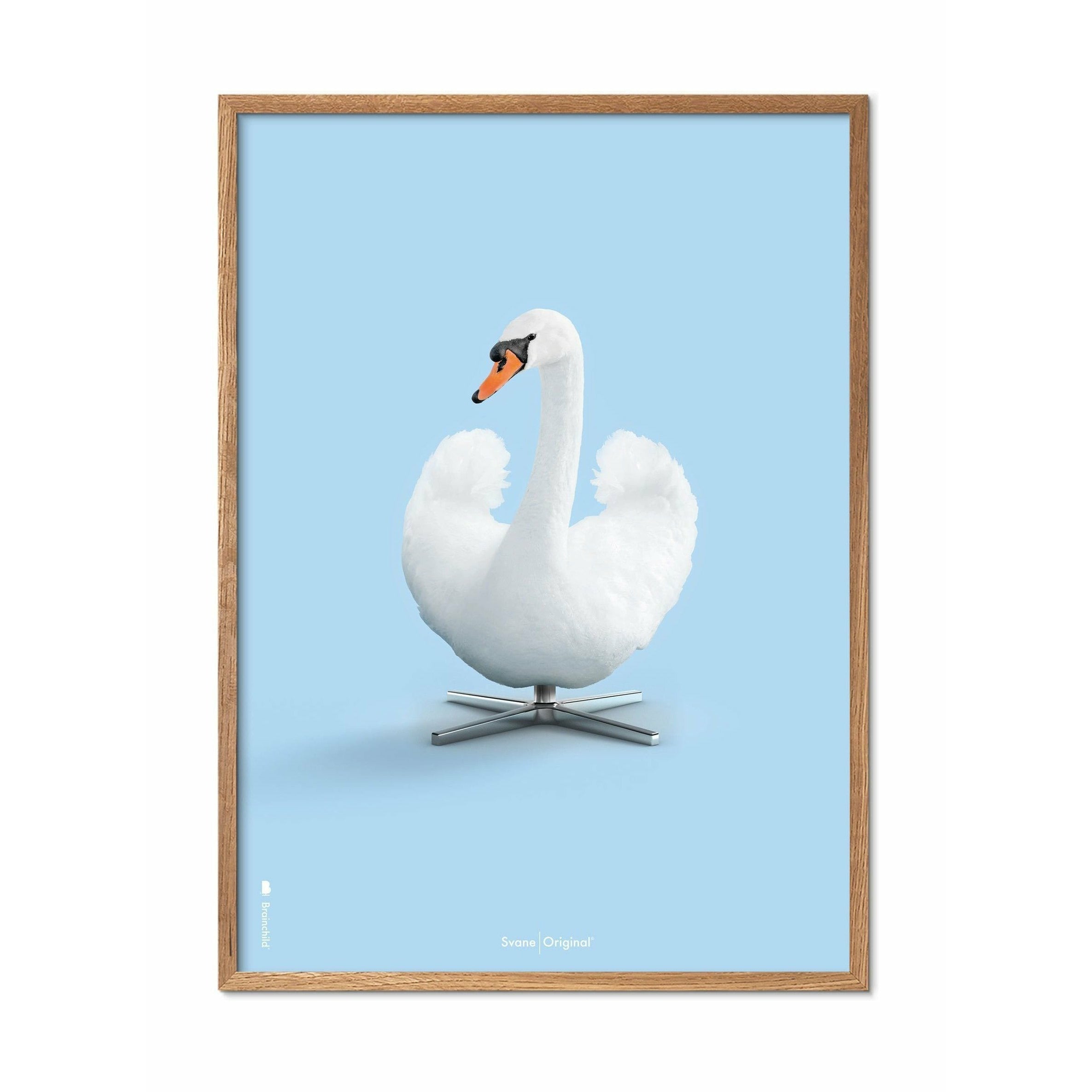 [product_category]-Brainchild Swan Classic Poster, Light Wood Frame A5, Light Blue Background-Brainchild-33001-A-BRA-1