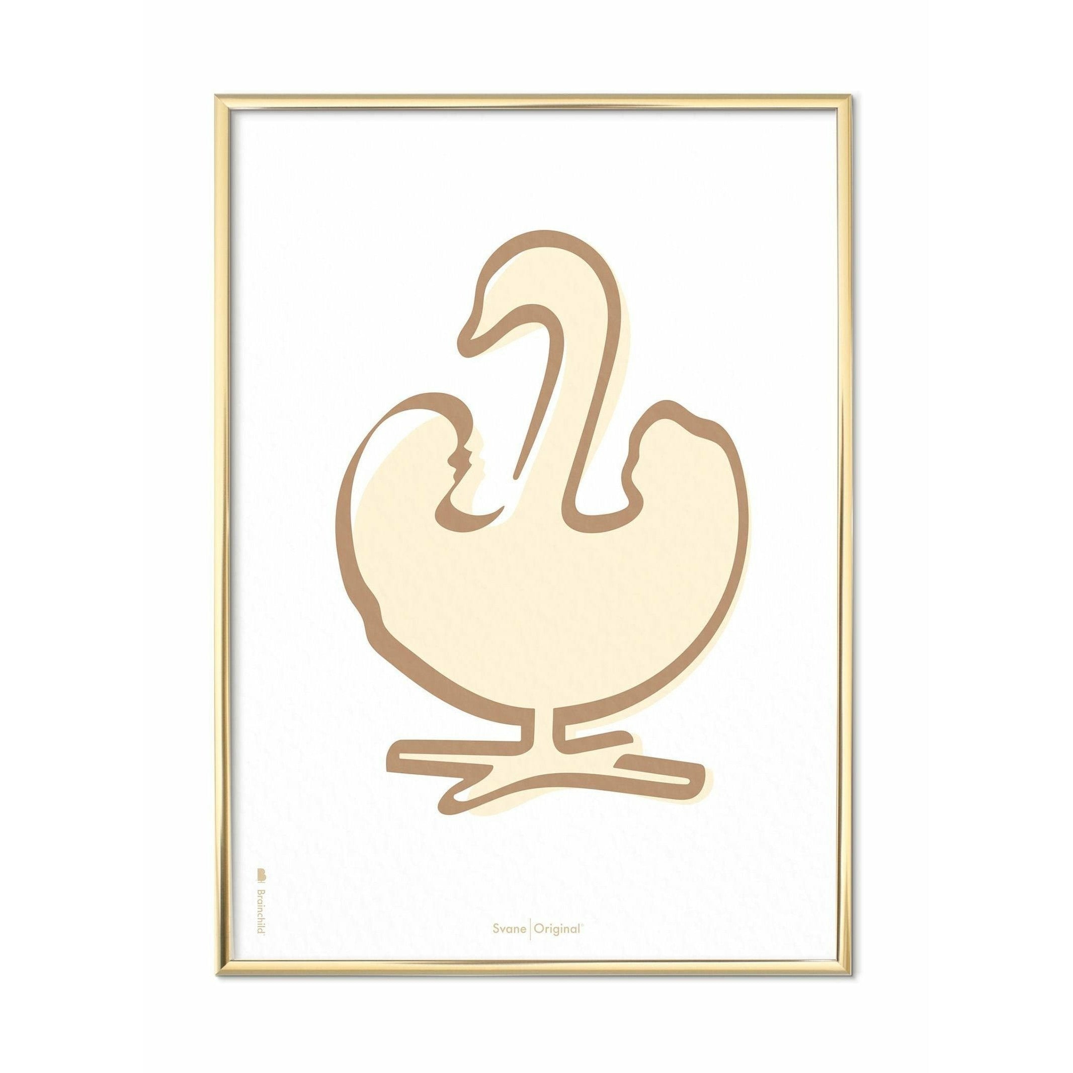 [product_category]-Brainchild Swan Line Poster, Brass Colored Frame 70 X100 Cm, White Background-Brainchild-SH-31004-D-BRA-1