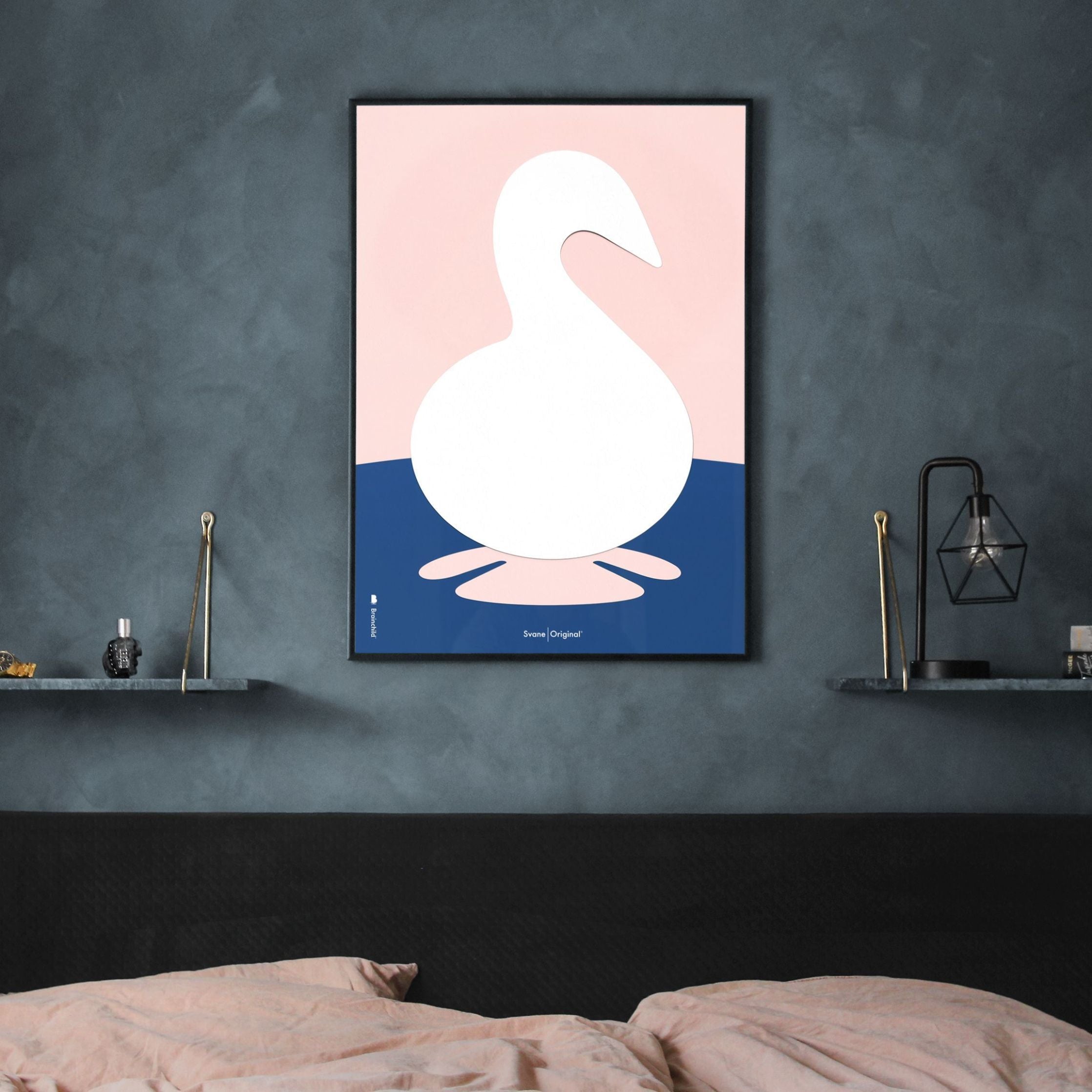 [product_category]-Brainchild Swan Paper Clip Poster, Dark Wood Frame A5, Pink Background-Brainchild-P-31001-B-BRA-8