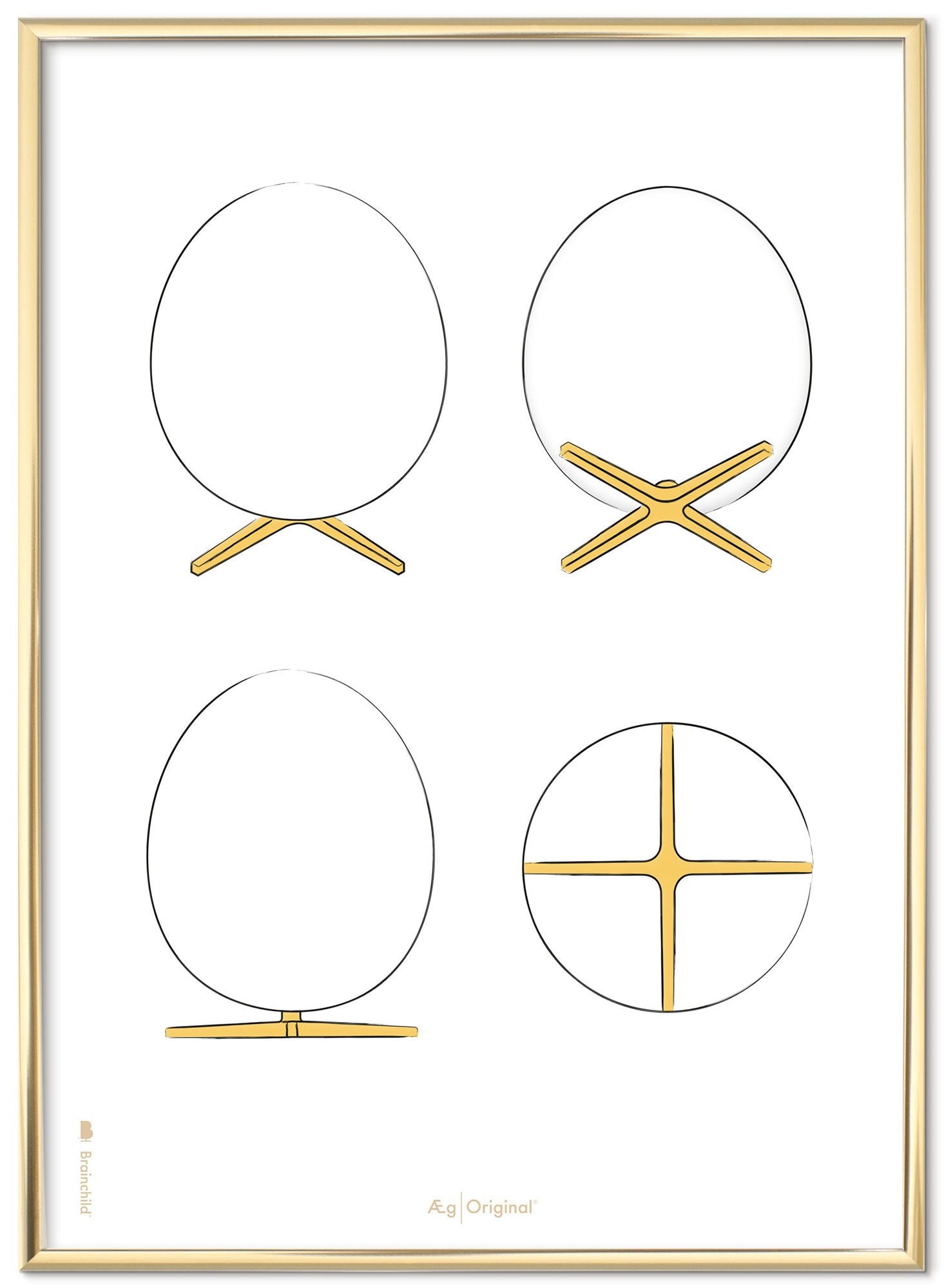 [product_category]-Brainchild The Egg Design Sketches Poster Frame Made Of Brass Colored Metal 30x40 Cm, White Background-Brainchild-S-12002-D-BRA-1
