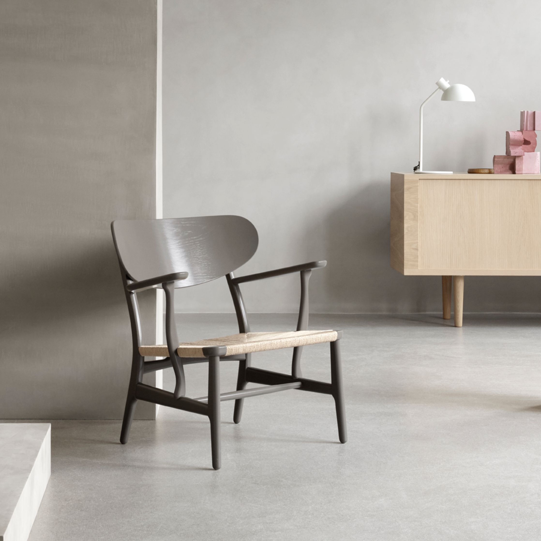 Karla Hansen CH22 Lounge Chair Oak, břidlicová hnědá/přírodní proutěný