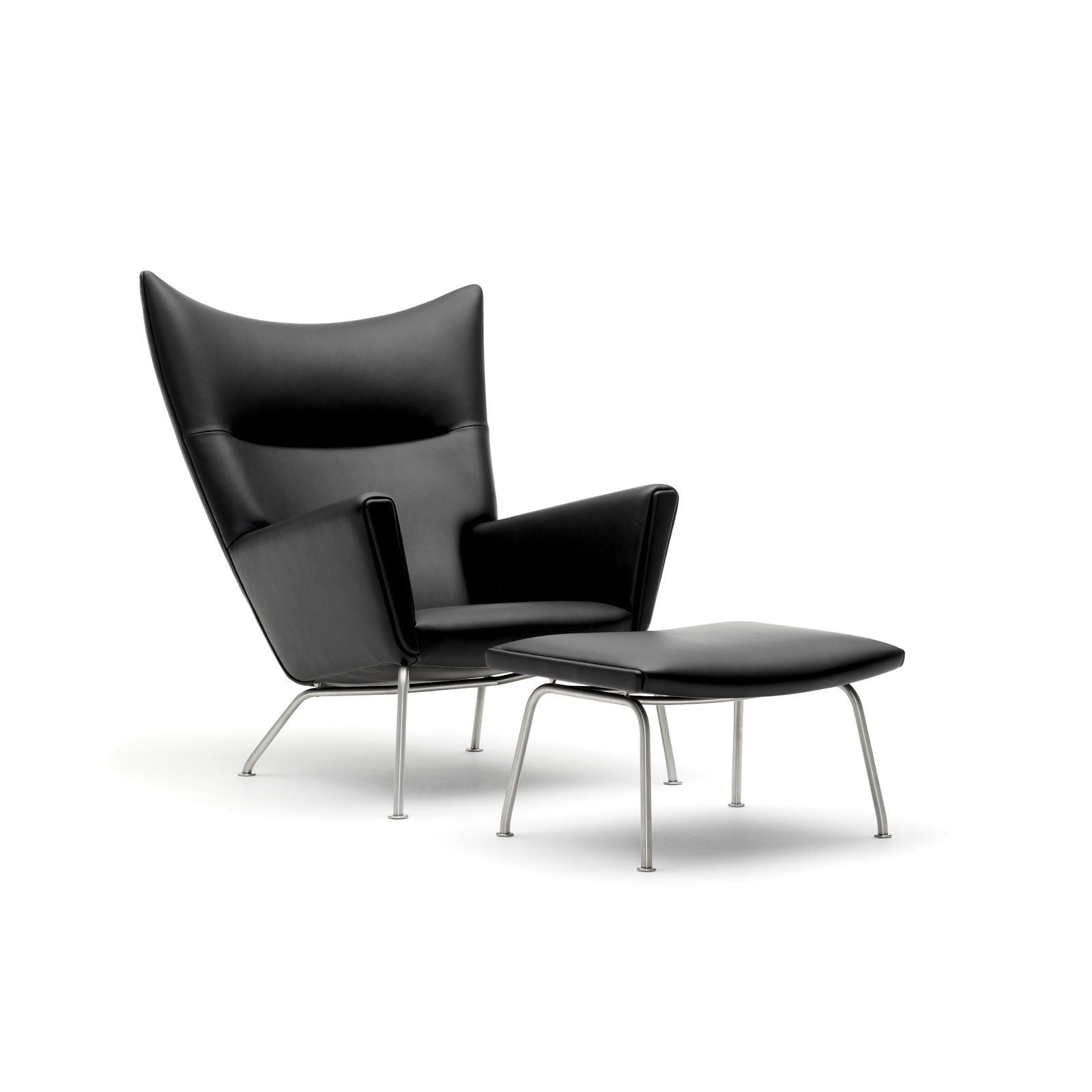 [product_category]-Carl Hansen Ch445 Wing Chair, Black Steel /Light Gray Fabric-Carl Hansen-CH445-fiord151-powdercoatedsteel-CAR-2