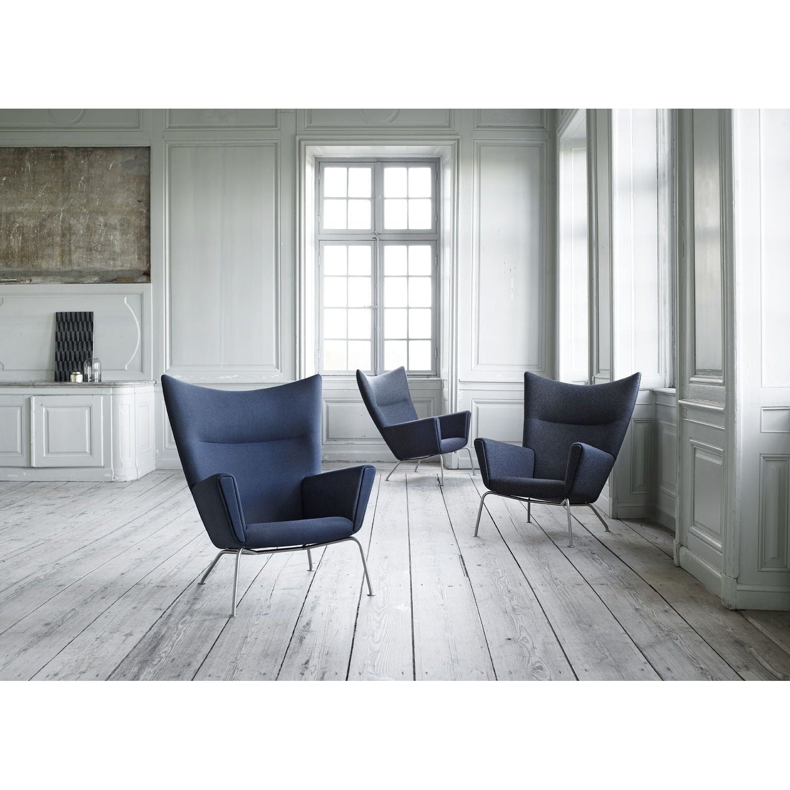[product_category]-Carl Hansen Ch445 Wing Chair, Black Steel /Light Gray Fabric-Carl Hansen-CH445-fiord151-powdercoatedsteel-CAR-3