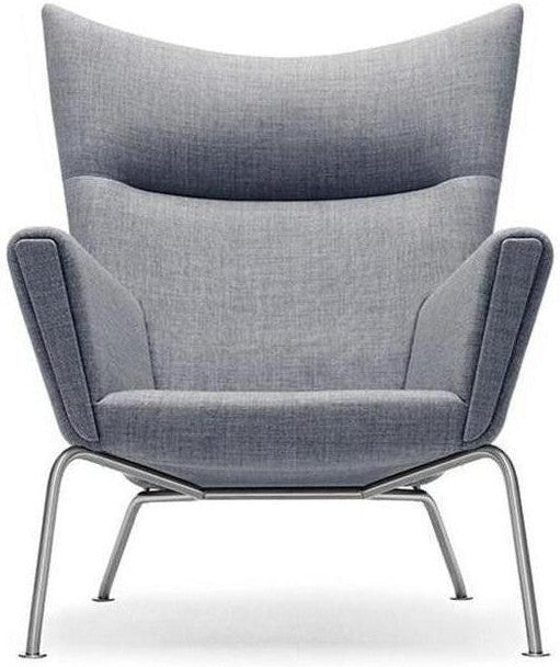 [product_category]-Carl Hansen Ch445 Wing Chair, Steel, Light Gray Fabric-Carl Hansen-CH445-fiord151-stainlesssteel-CAR-1