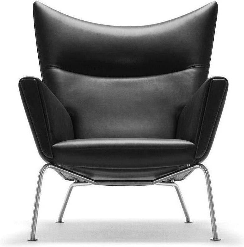 [product_category]-Carl Hansen Ch445 Wing Chair, Steel/Black Leather-Carl Hansen-CH445-thor301-stainlesssteel-CAR-1
