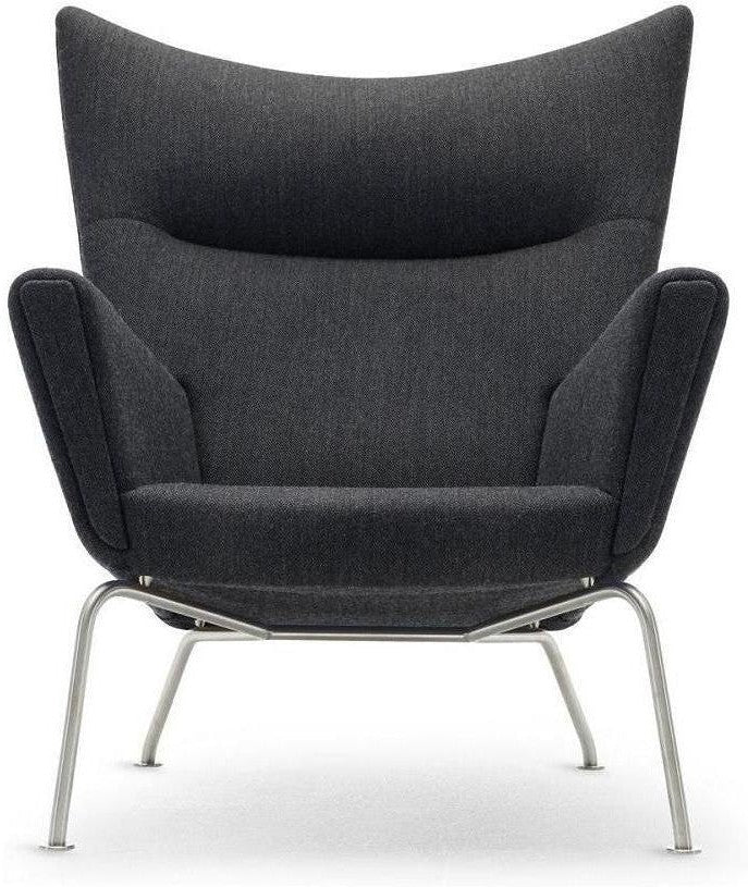[product_category]-Carl Hansen Ch445 Wing Chair, Steel/Dark Gray Fabric-Carl Hansen-CH445-fiord191-powdercoatedsteel-CAR-1