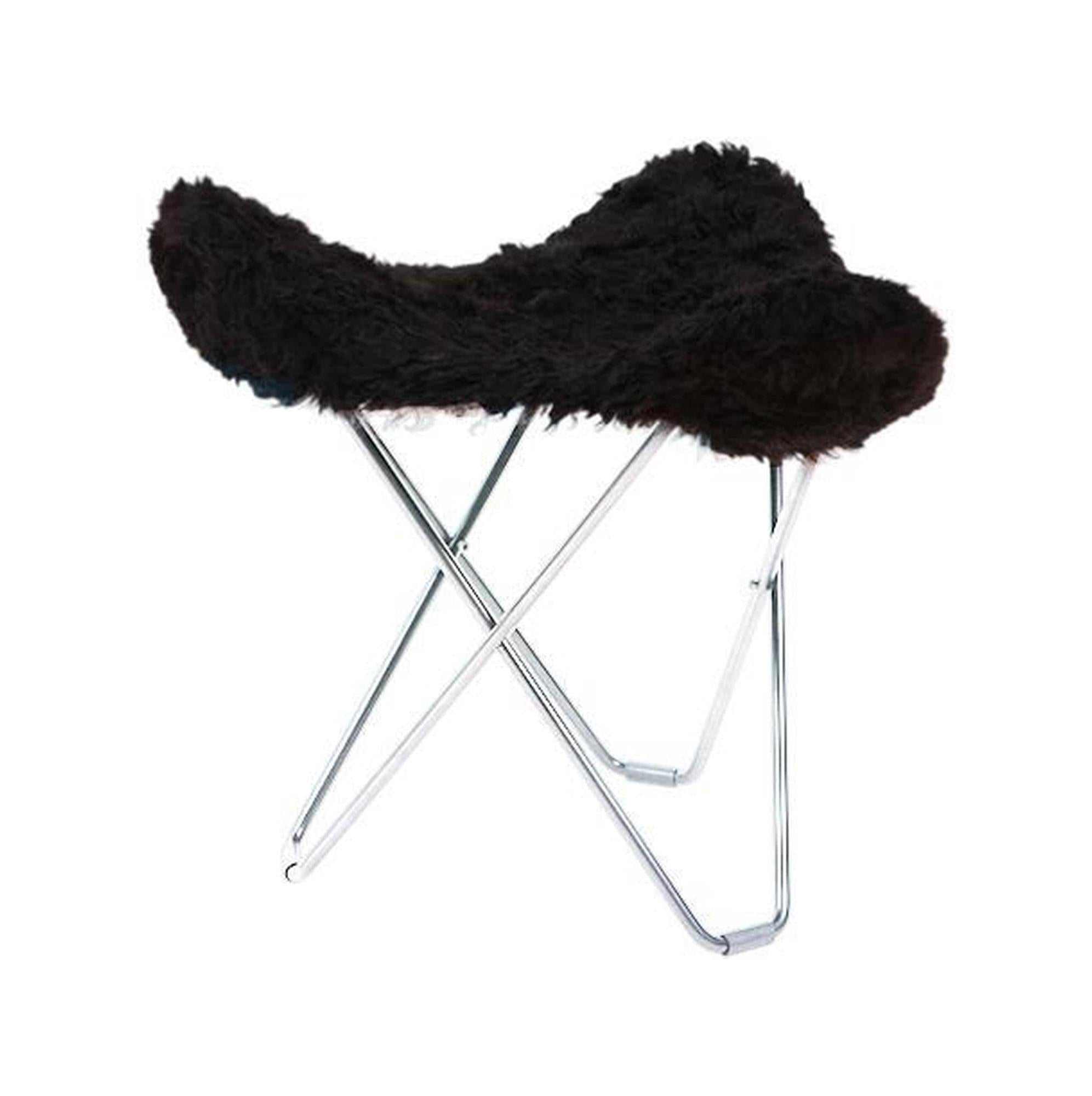 [product_category]-Cuero Iceland Flying Goose Stool, Shorn Black/Chrome-Cuero-7340172614654-1465-CUE-1