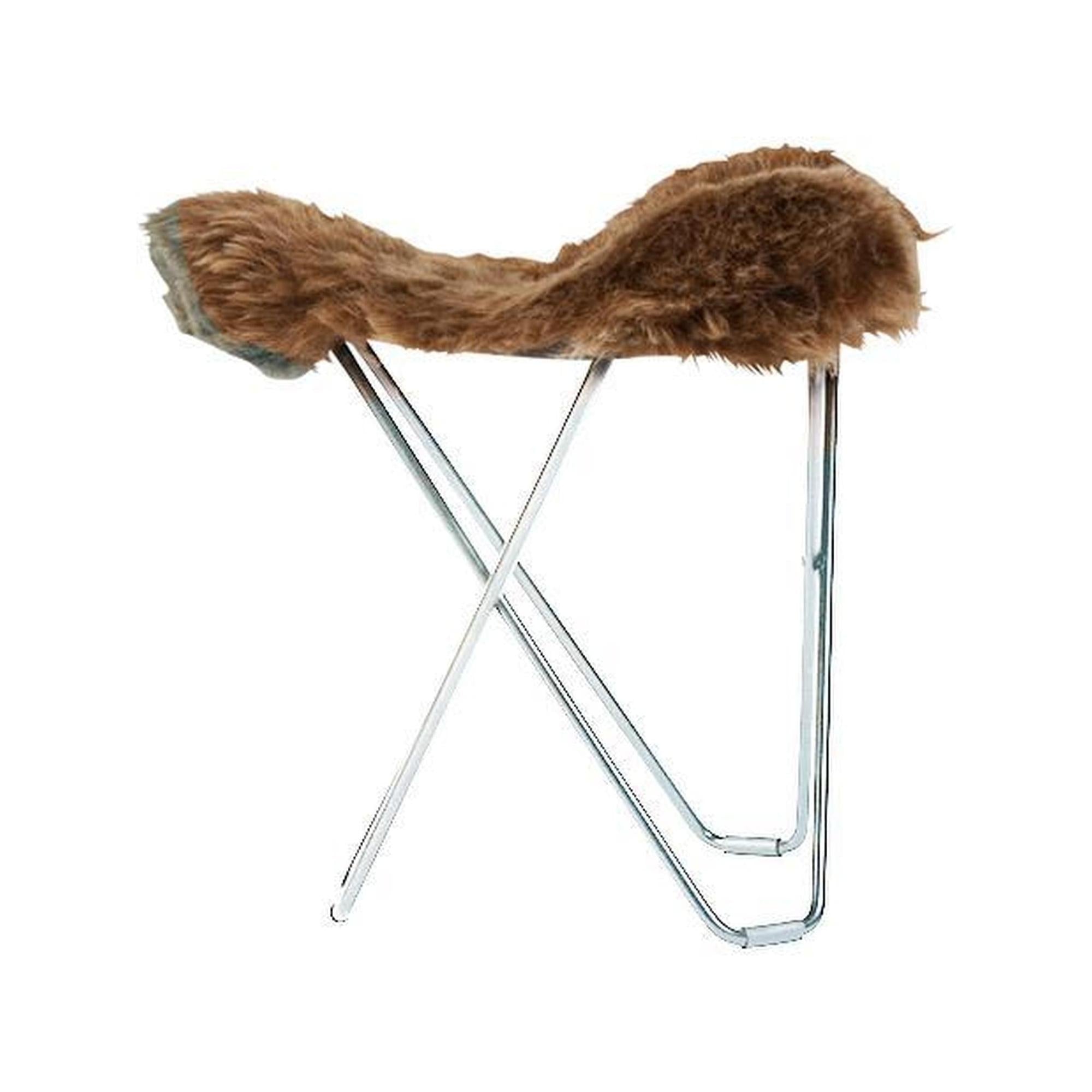 [product_category]-Cuero Iceland Flying Goose Stool, Shorn Brown/Chrome-Cuero-7340172614944-1494-CUE-1