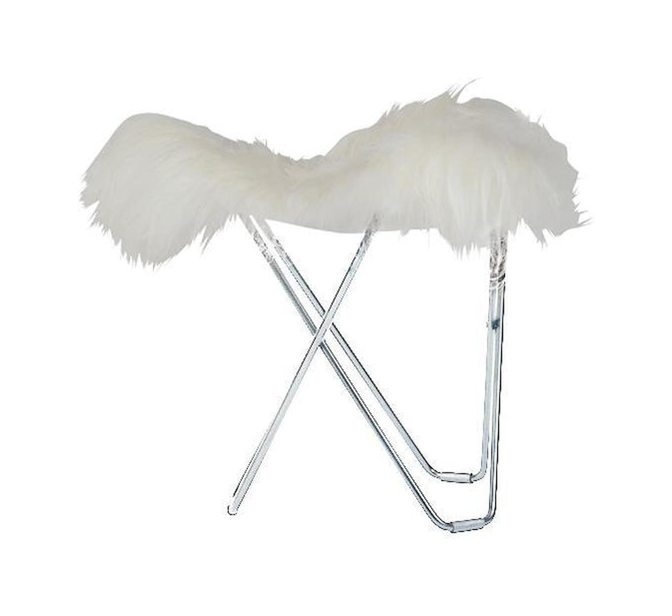 [product_category]-Cuero Iceland Flying Goose Stool, Shorn White/Chrome-Cuero-7340172614562-1456-CUE-1