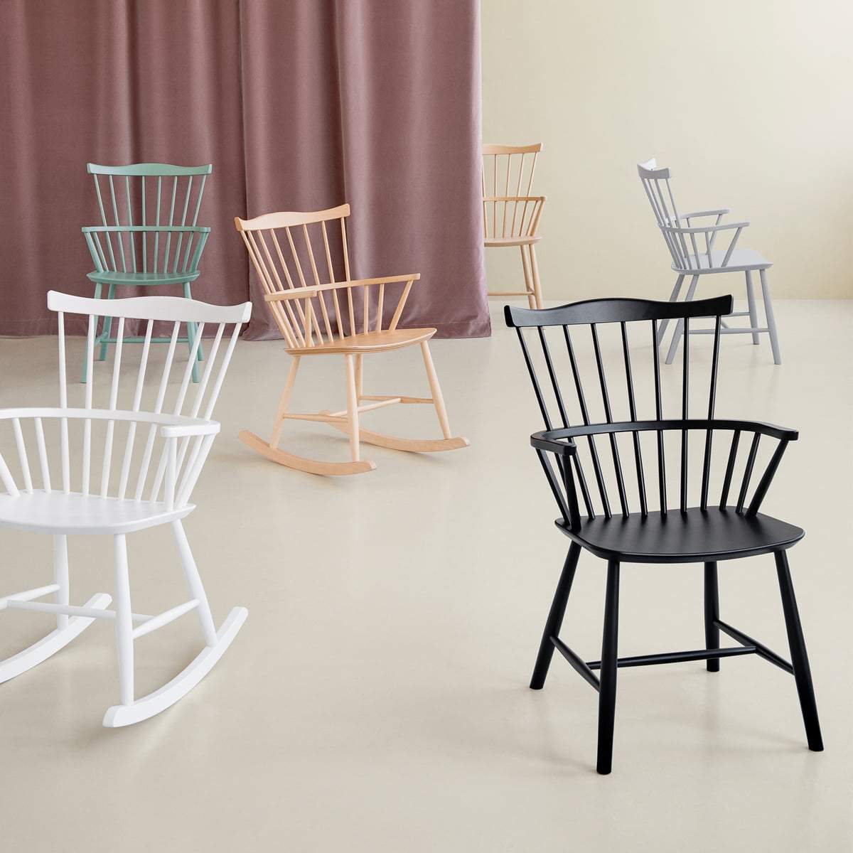 FDB Møbler Børge Mogensen Houpací židle Beech, bílá, H 90 cm