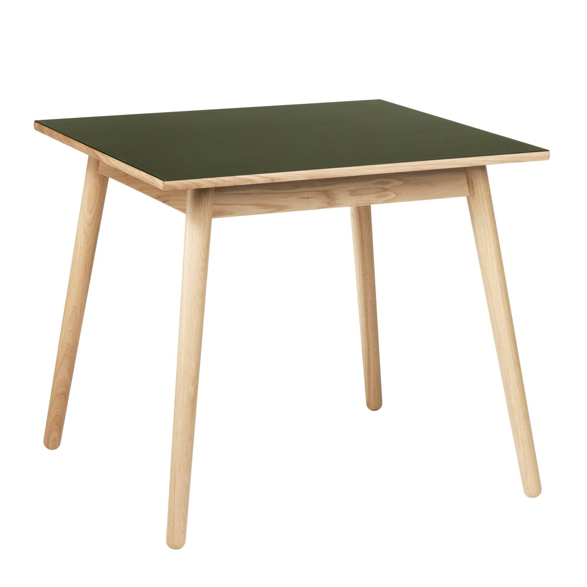 FDB Møbler C35 Jídelní stůl, dub, vrchol stolu olivového linolea, 82x82cm
