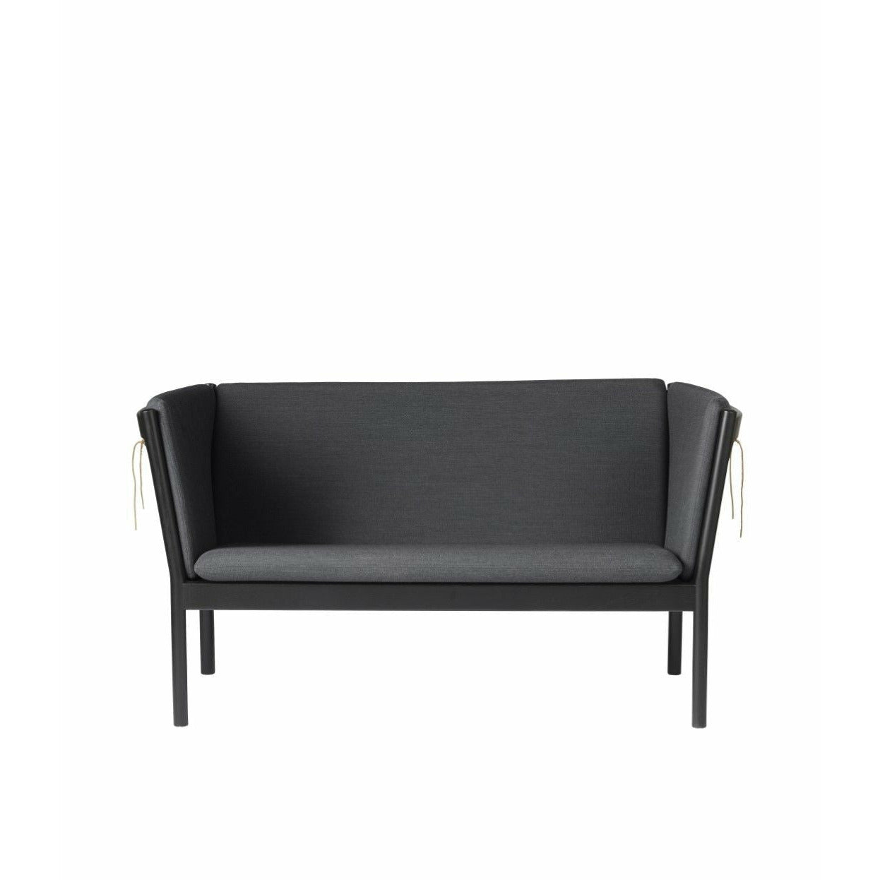 FDB Møbler J148 Two Seater Sofa Black Lacquered Oak, tmavě šedá látka
