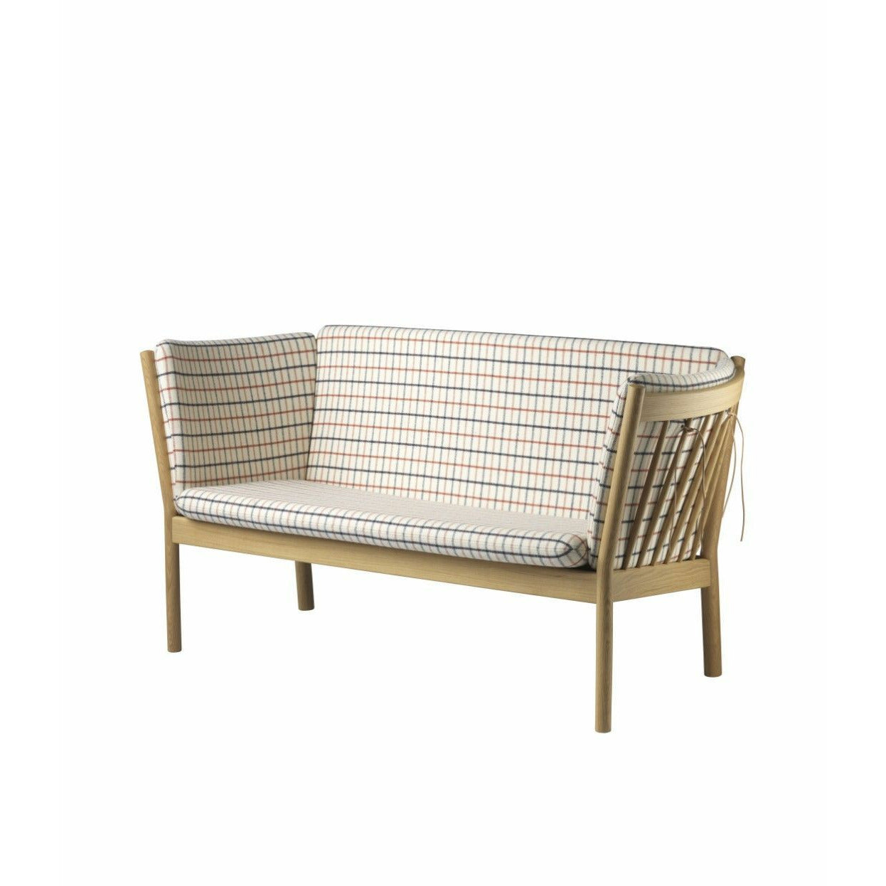 FDB Møbler J148 Two Seater pohovka, přírodní/červená kostkovaná kostka