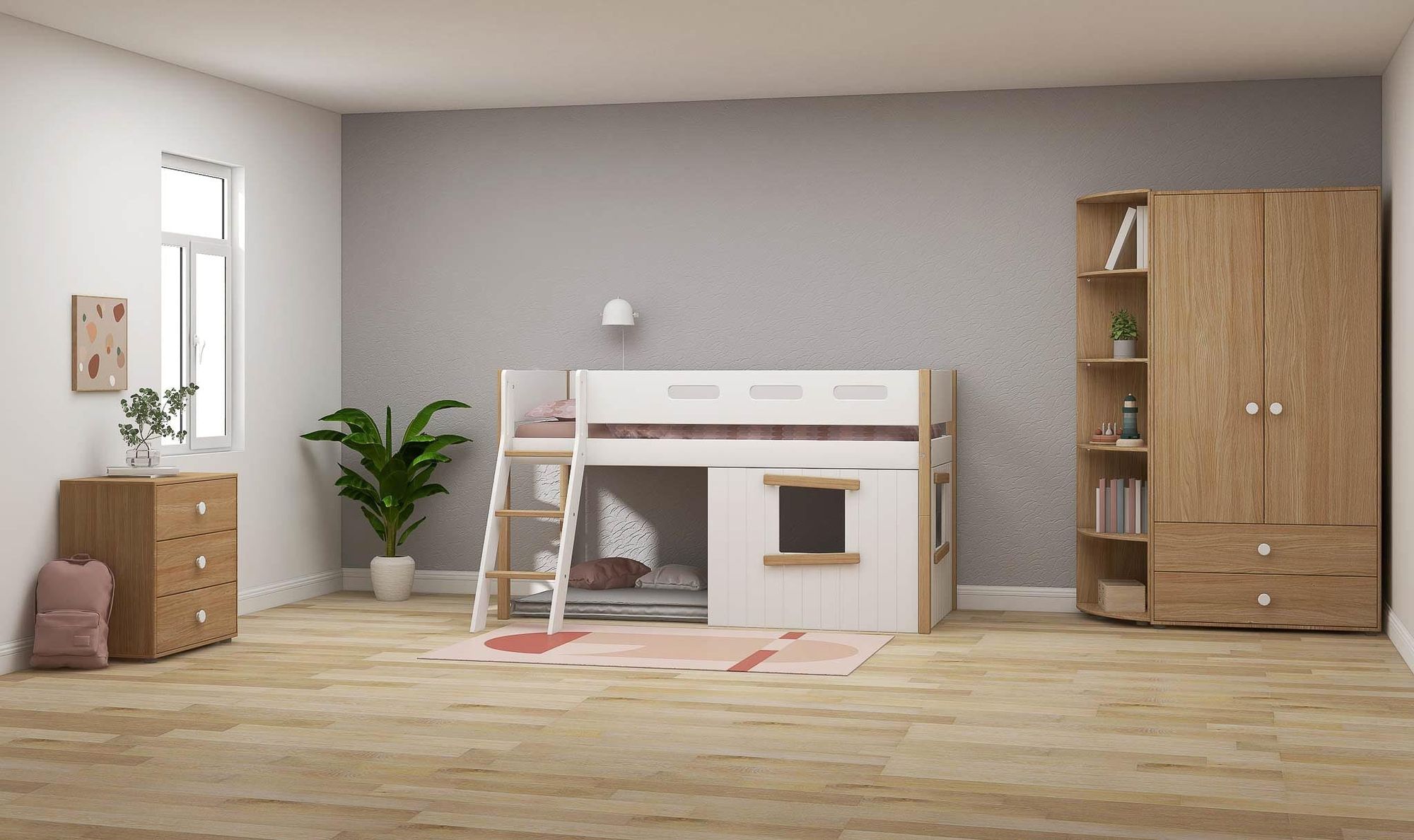 [product_category]-FLEXA Mid-high bed, sl. ladder & Treehouse Bed Fronts, oak frame-FLEXA-5706459145693-90-10993-95-FLE-3