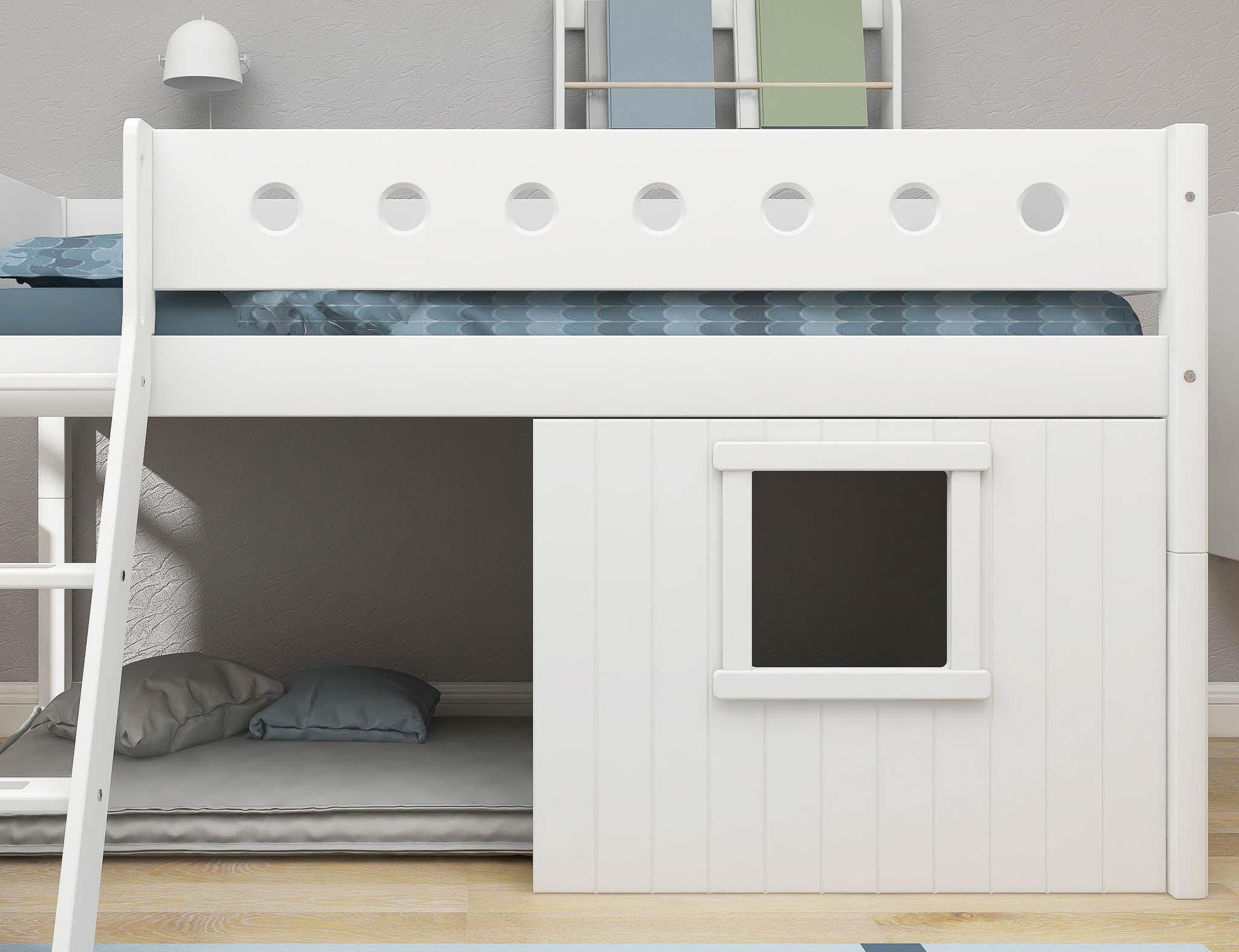 [product_category]-FLEXA Mid-high bed, sl. ladder & Treehouse Bed Fronts, white frame-FLEXA-5706459145518-90-10975-40-FLE-6