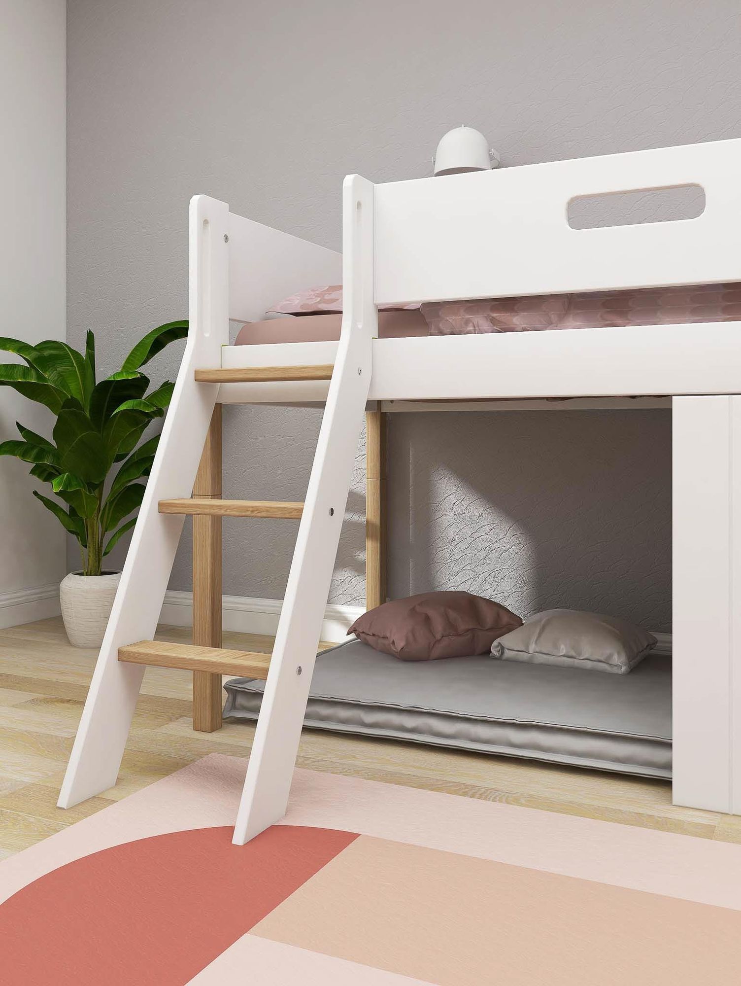 [product_category]-FLEXA Mid-high bed, sl. ladder & Treehouse Bed Fronts, white frame-FLEXA-5706459145631-90-10987-95-FLE-5