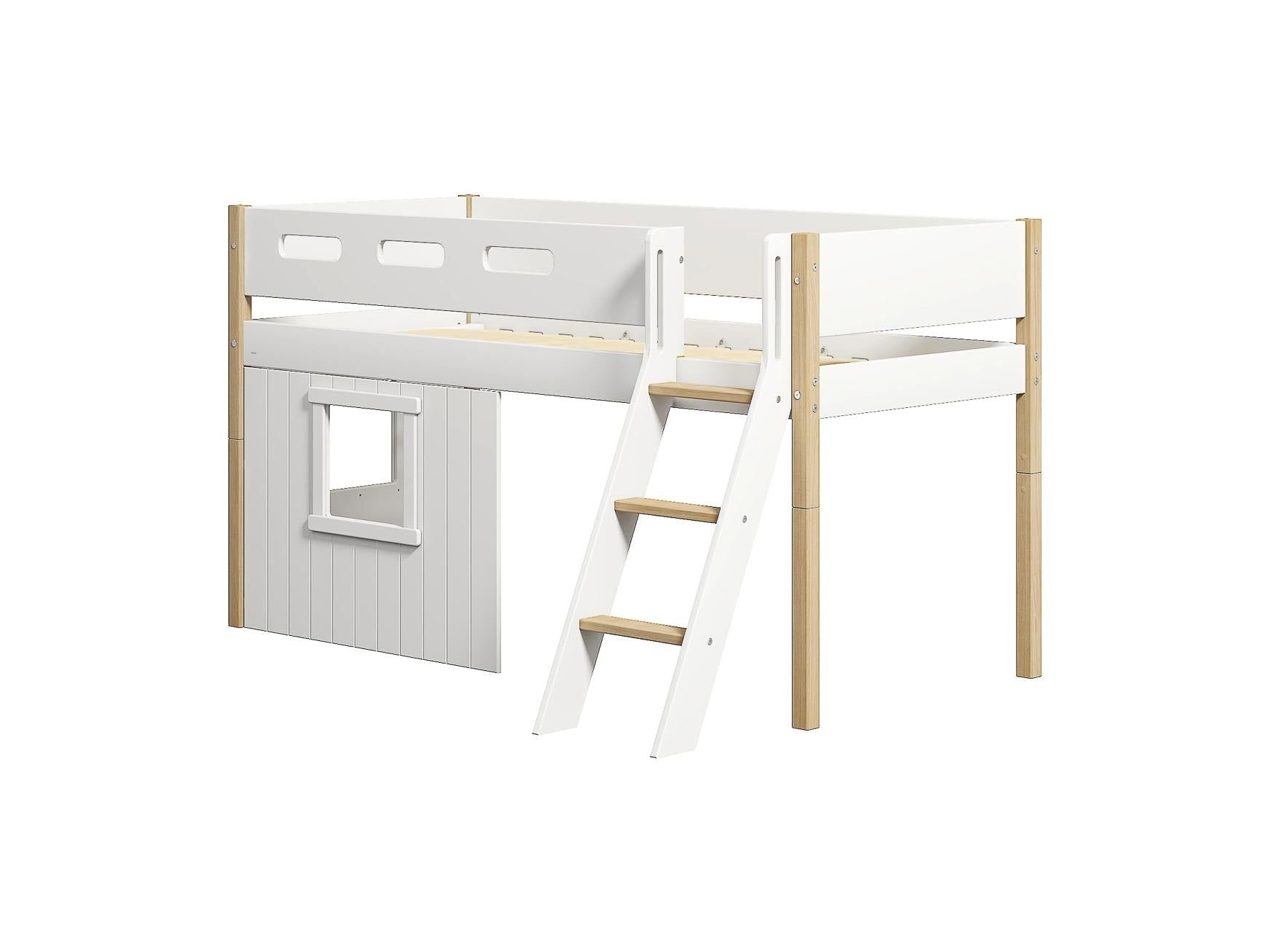 [product_category]-FLEXA Mid-high bed, sl. ladder & Treehouse Bed Fronts, white frame-FLEXA-5706459145631-90-10987-95-FLE-7