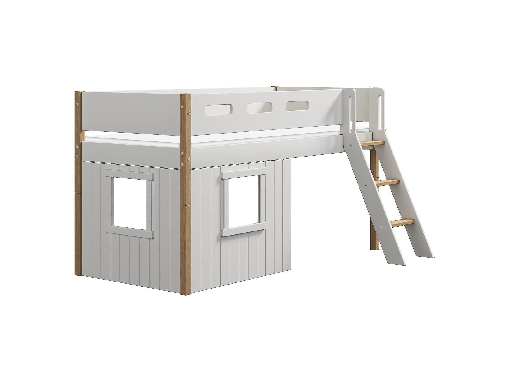 [product_category]-FLEXA Mid-high bed, sl. ladder & Treehouse Bed Fronts, white frame-FLEXA-5706459145631-90-10987-95-FLE-8