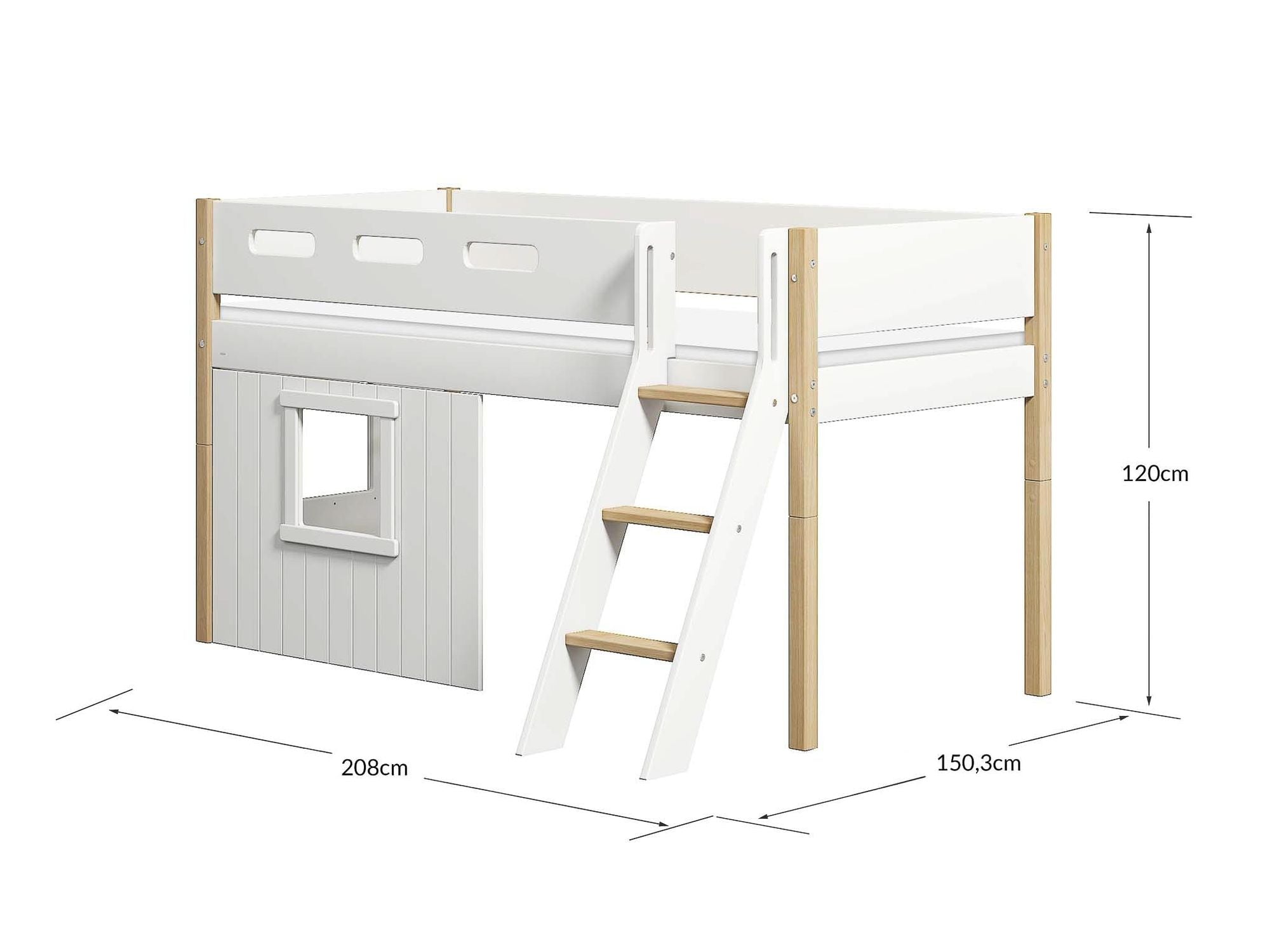 [product_category]-FLEXA Mid-high bed, sl. ladder & Treehouse Bed Fronts, white frame-FLEXA-5706459145631-90-10987-95-FLE-9