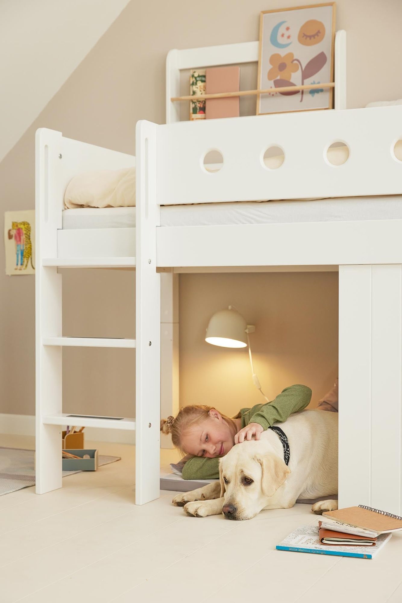 [product_category]-FLEXA Mid-high bed, str. ladder & Treehouse Bed Fronts, white frame-FLEXA-5706459145501-90-10974-40-FLE-7