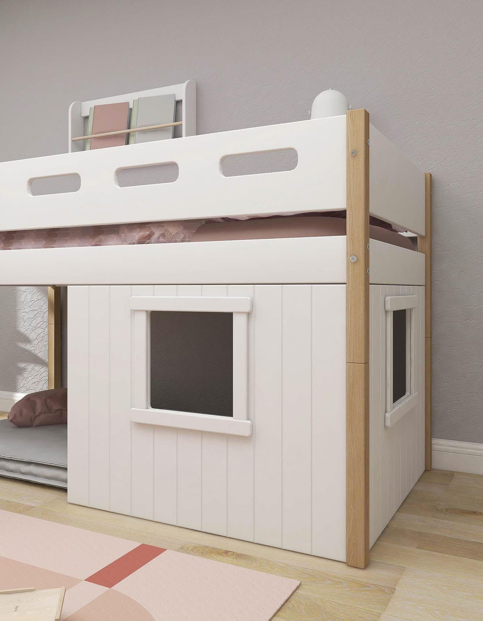 [product_category]-FLEXA Mid-high bed, str. ladder & Treehouse Bed Fronts, white frame-FLEXA-5706459145624-90-10986-95-FLE-4
