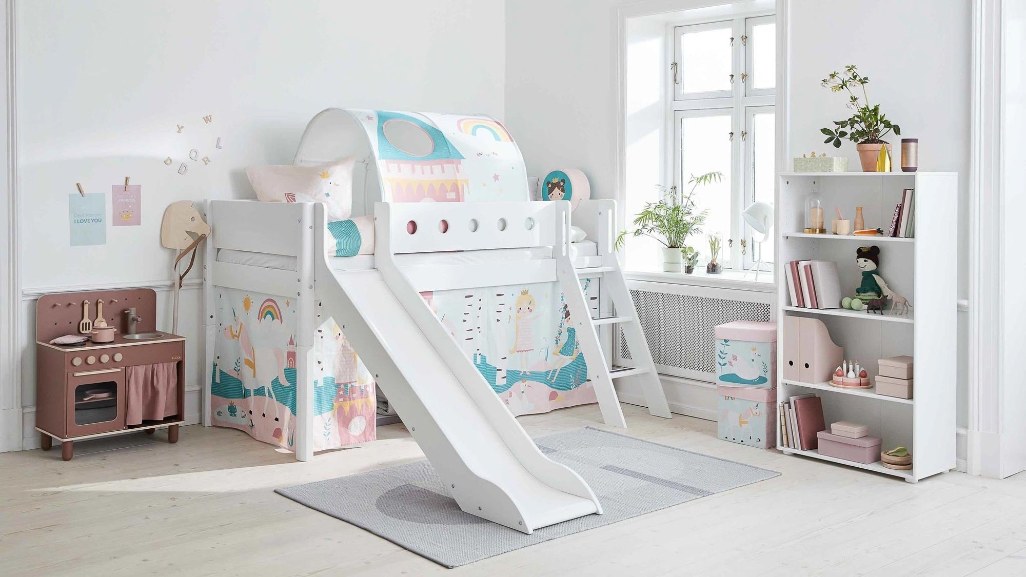 [product_category]-FLEXA Mid-high bed w. slanting ladder and slide-FLEXA-5706459064970-80-17315-40-FLE-2
