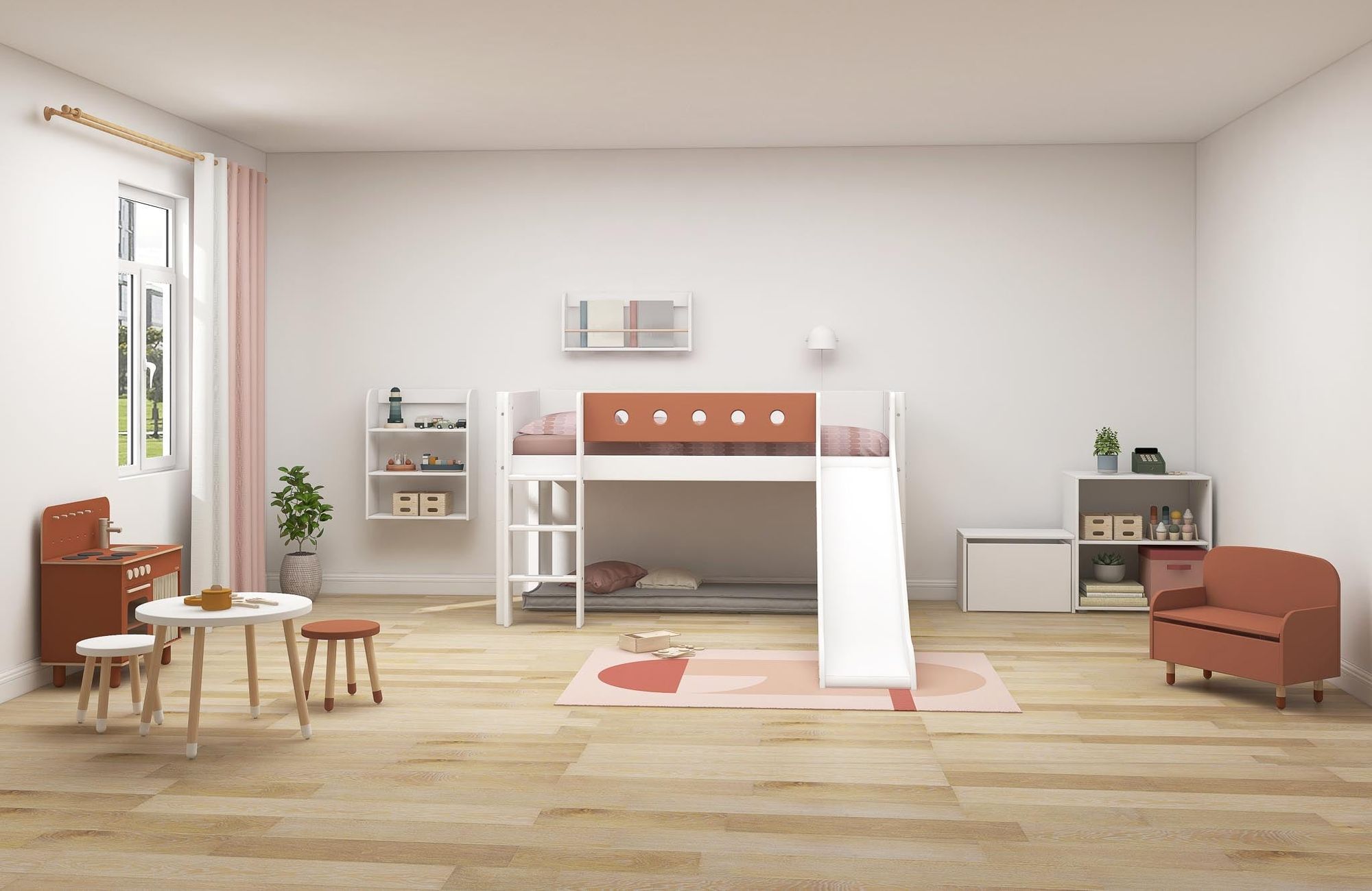 [product_category]-FLEXA Mid-high bed w. straight ladder and slide-FLEXA-5706459150253-80-17313-518-FLE-2