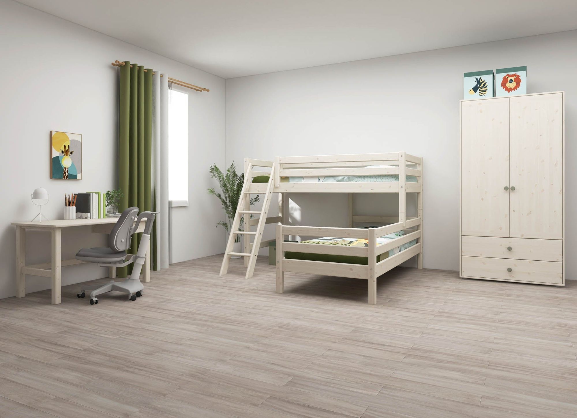[product_category]-FLEXA Semi-high bed w. slanting ladder-FLEXA-5706459068930-90-10314-2-01-FLE-2